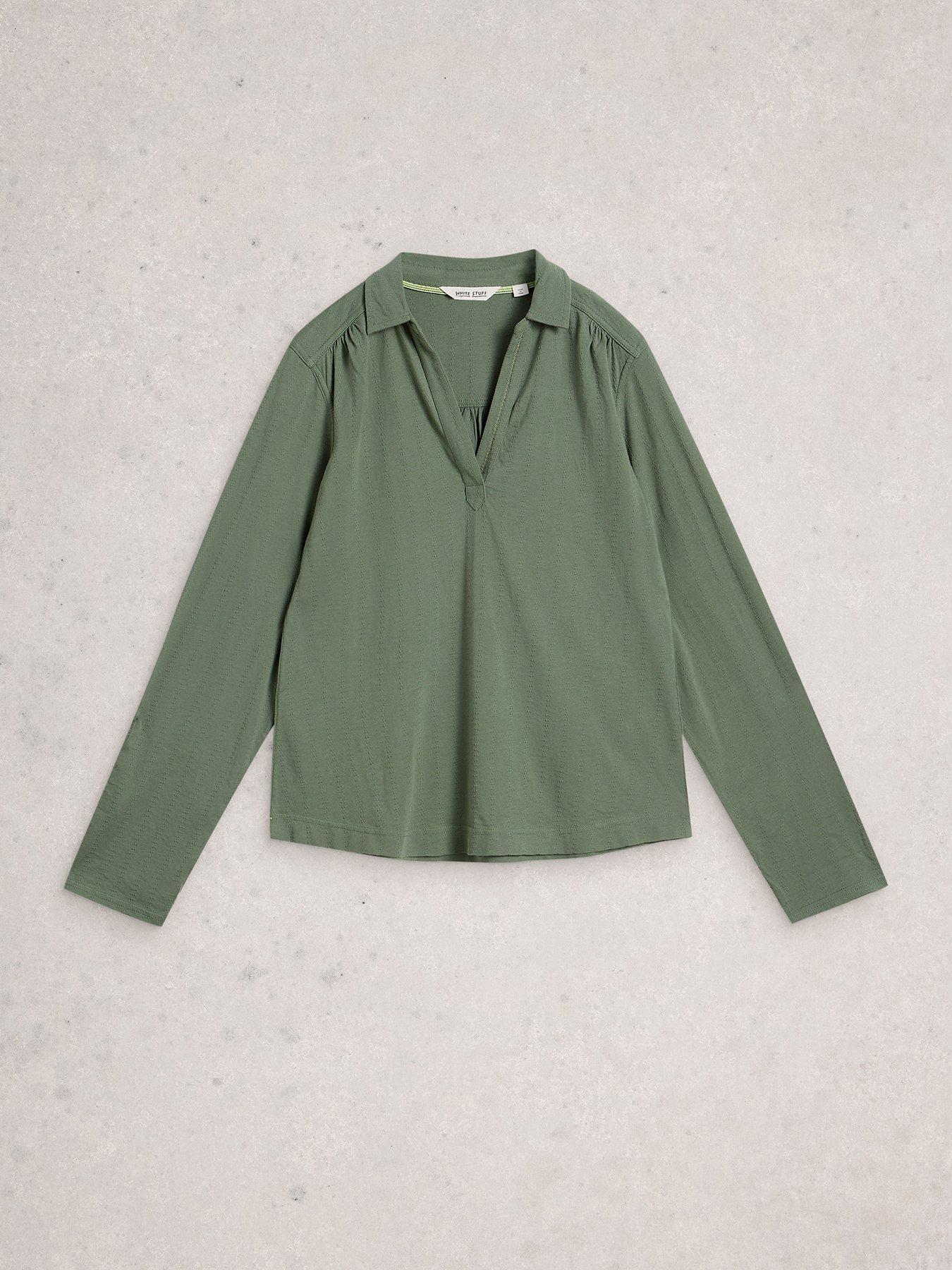 Image 5 of 6 of White Stuff Allie Jersey Texture Shirt - Green