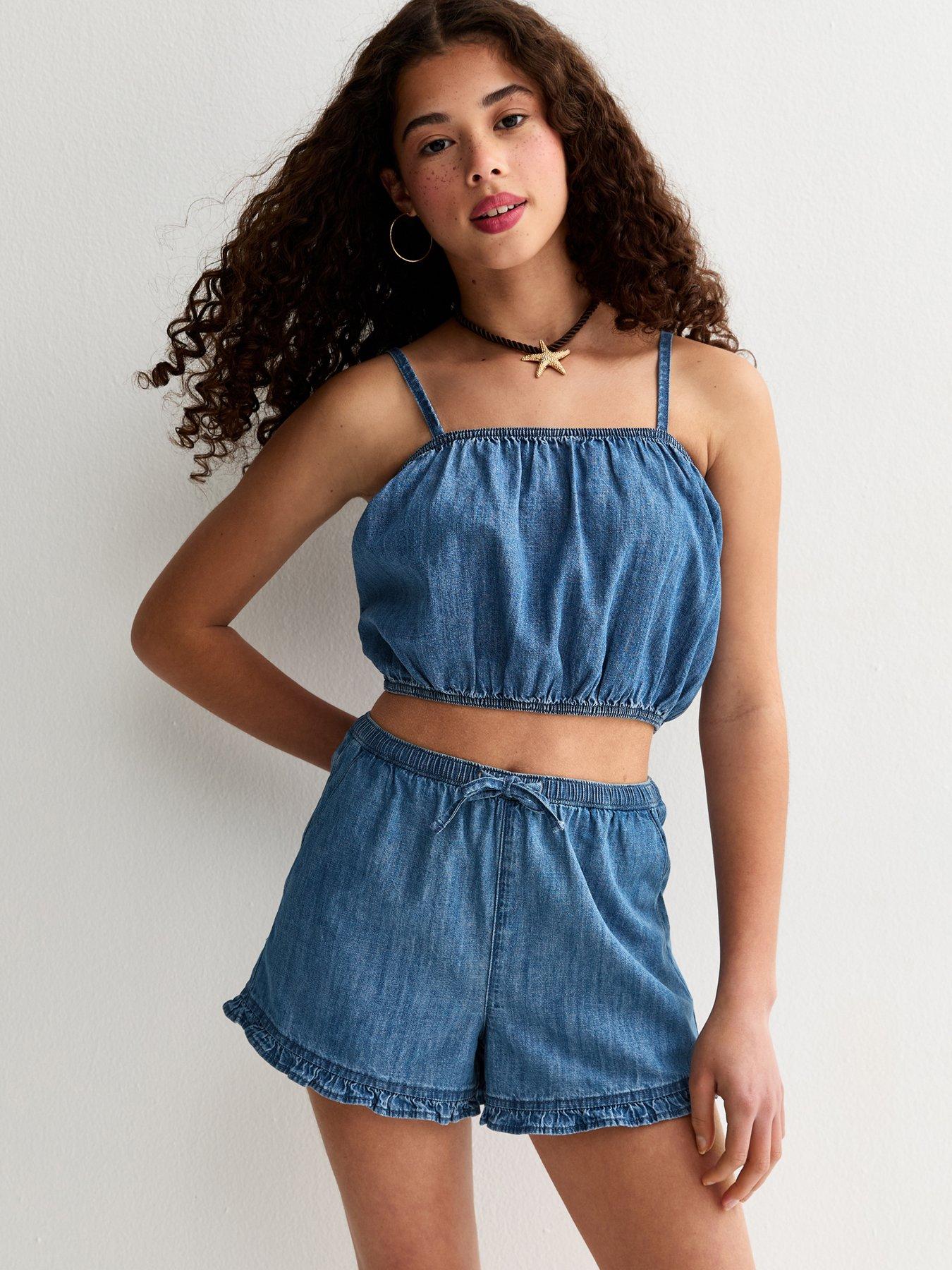New Look 915 Girls Blue Cotton Chambray Cropped Cami Top
