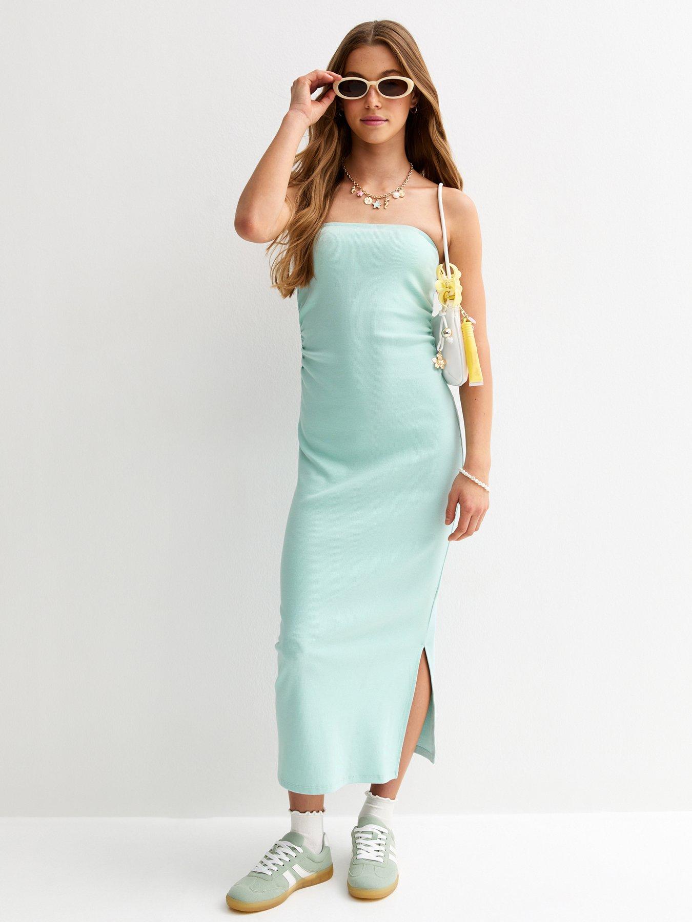 New Look 915 Girls Turquoise Ribbed Jersey Bandeau Maxi Dress - Light Blue