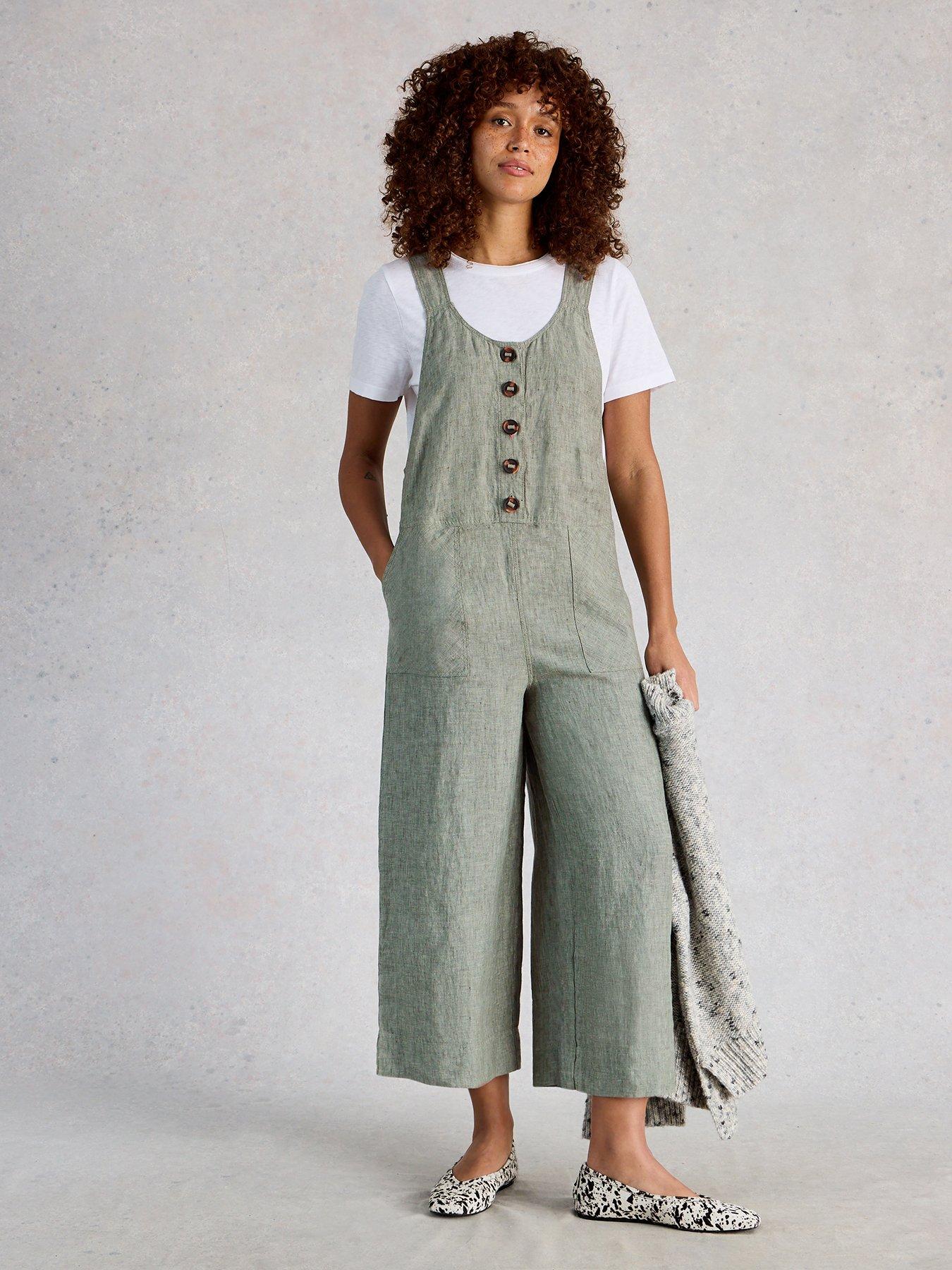 White Stuff Viola Linen Dungaree - Green