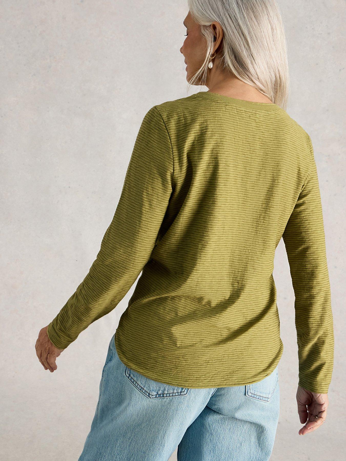 Image 2 of 6 of White Stuff Clara Texture Long Sleeve T-Shirt - Green