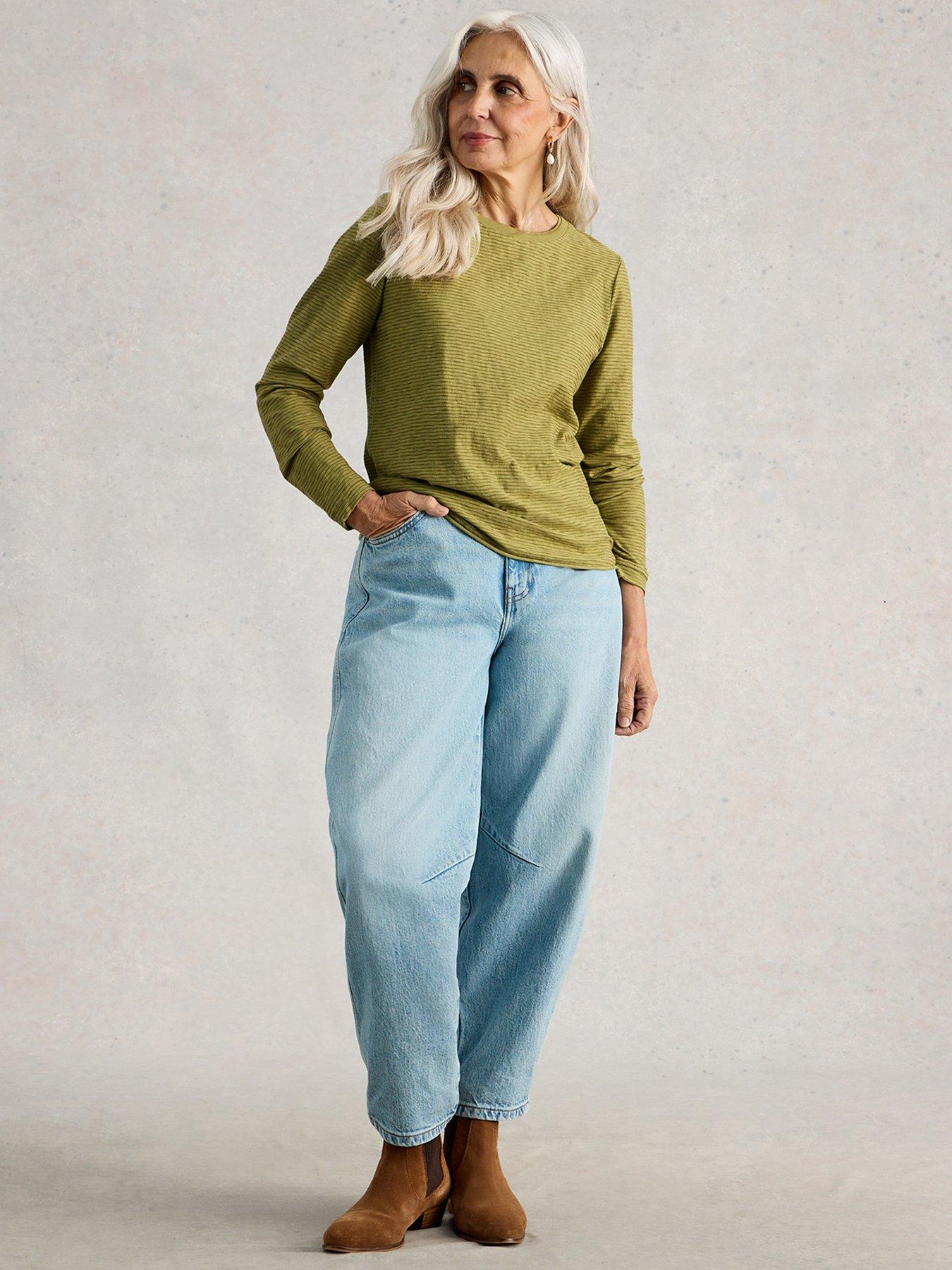 Image 3 of 6 of White Stuff Clara Texture Long Sleeve T-Shirt - Green