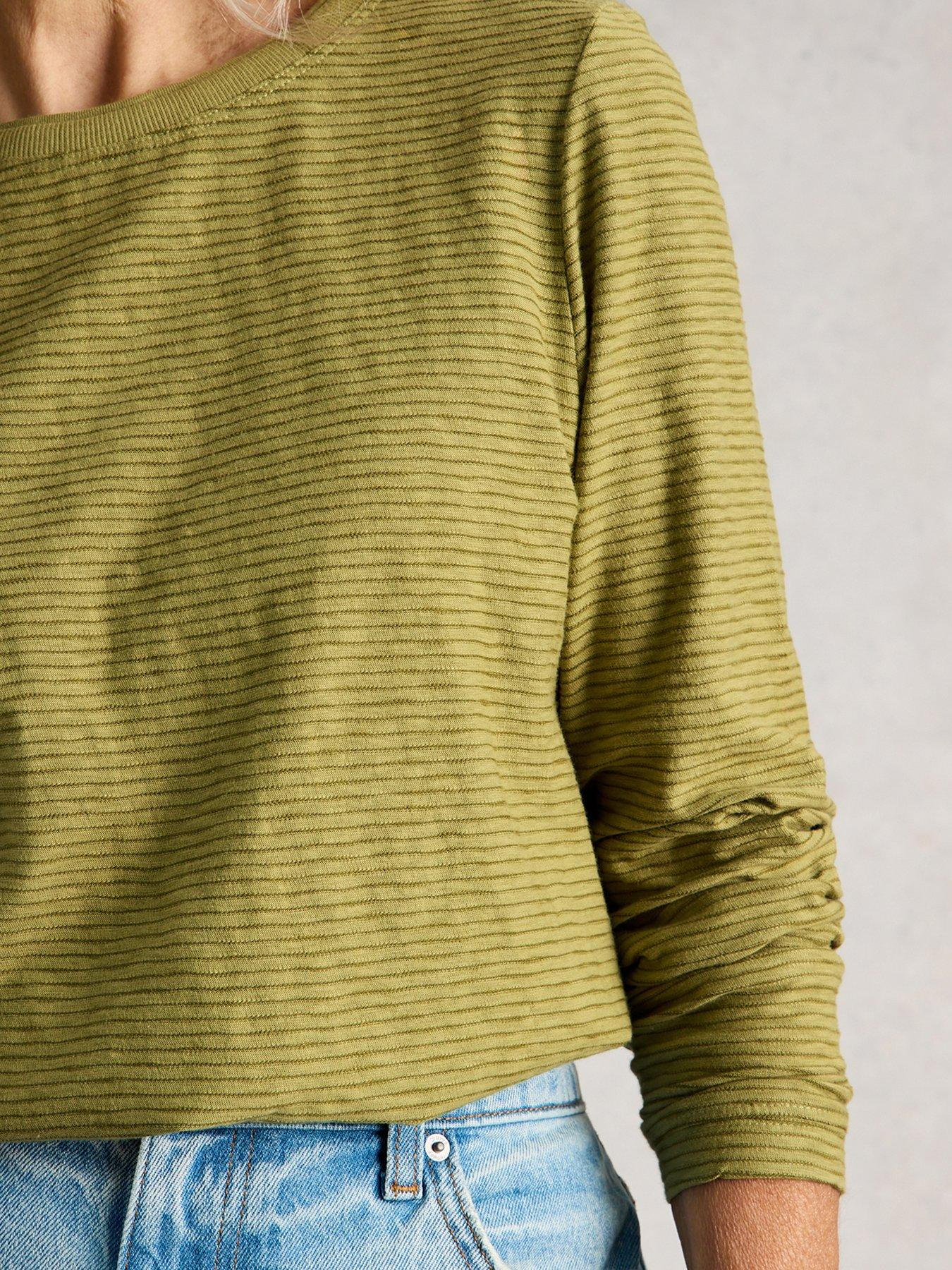 Image 4 of 6 of White Stuff Clara Texture Long Sleeve T-Shirt - Green