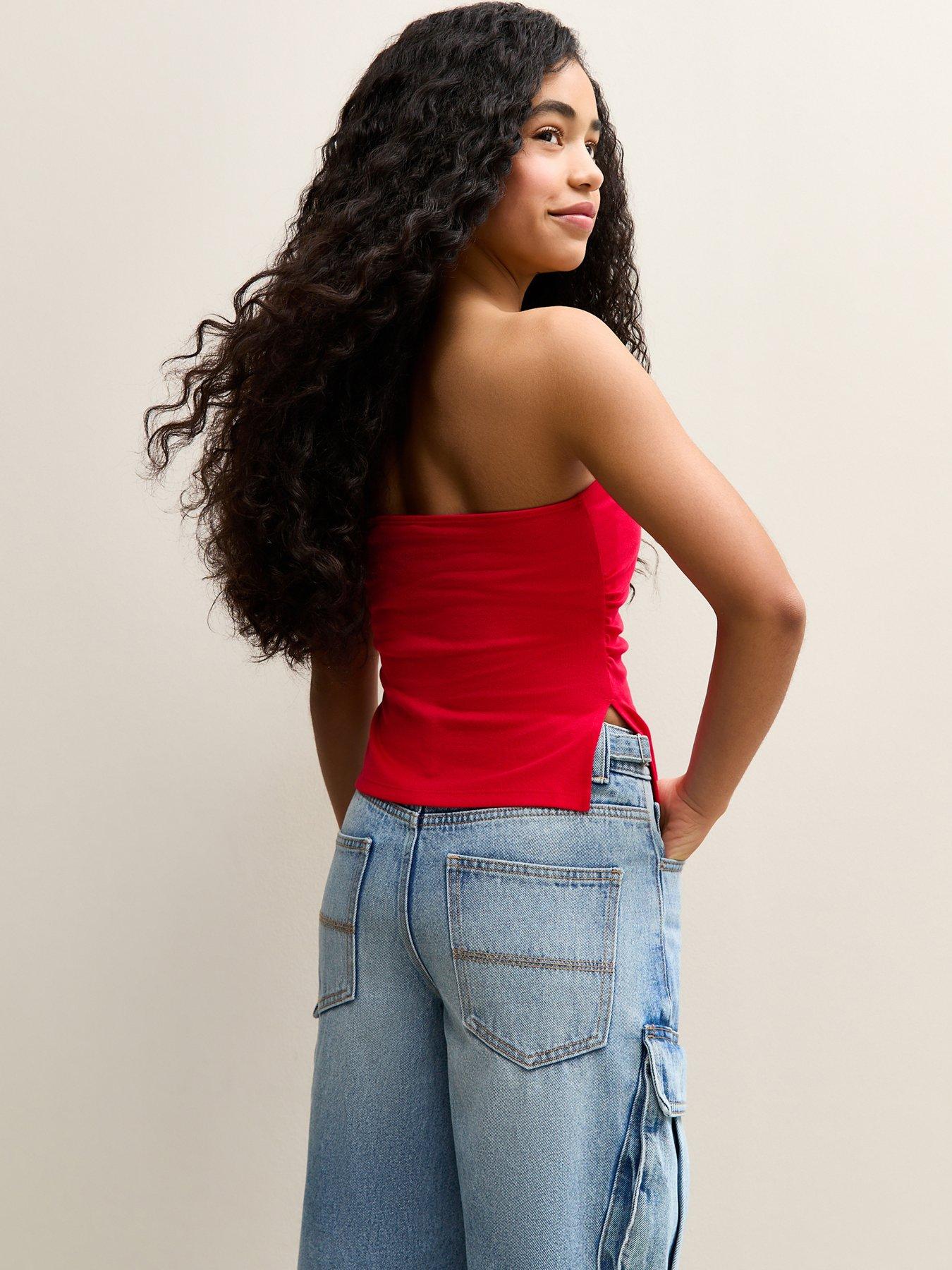 Image 2 of 5 of New Look 915 Girls Ruched Side Bandeau Top - Dark Red