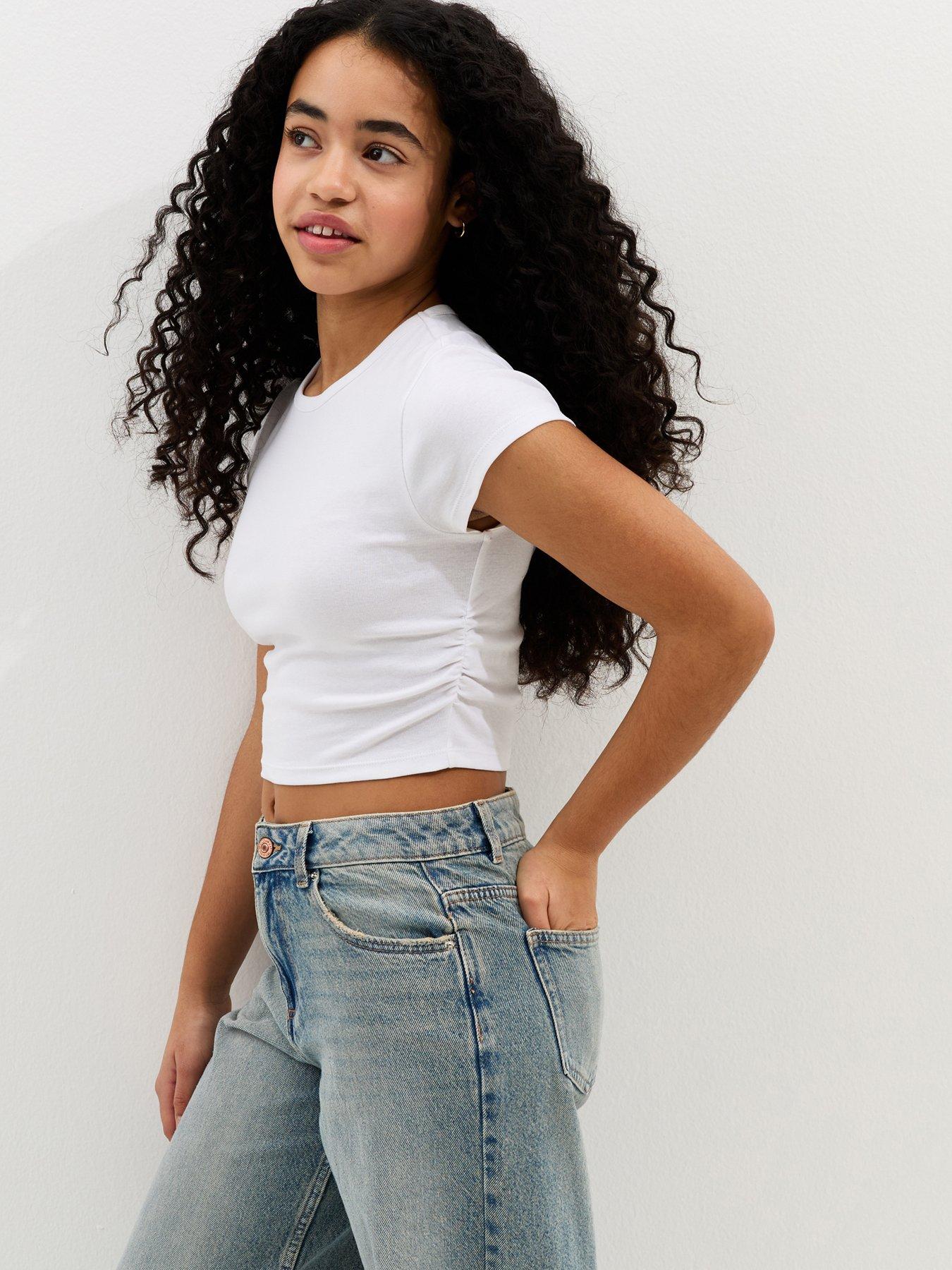 New Look 915 Girls Ruched Side Cap Sleeve T-Shirt - White