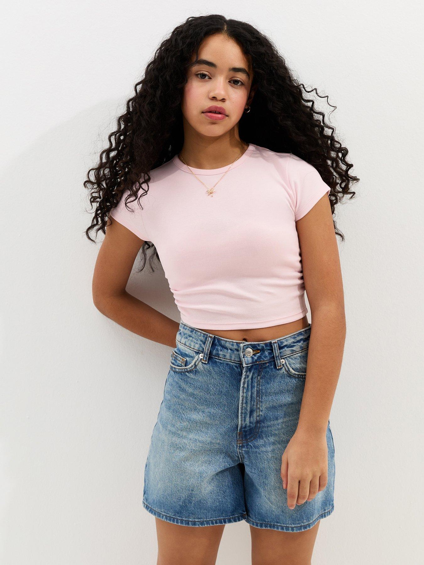 New Look 915 Girls Ruched Side Cap Sleeve T-Shirt - Pink