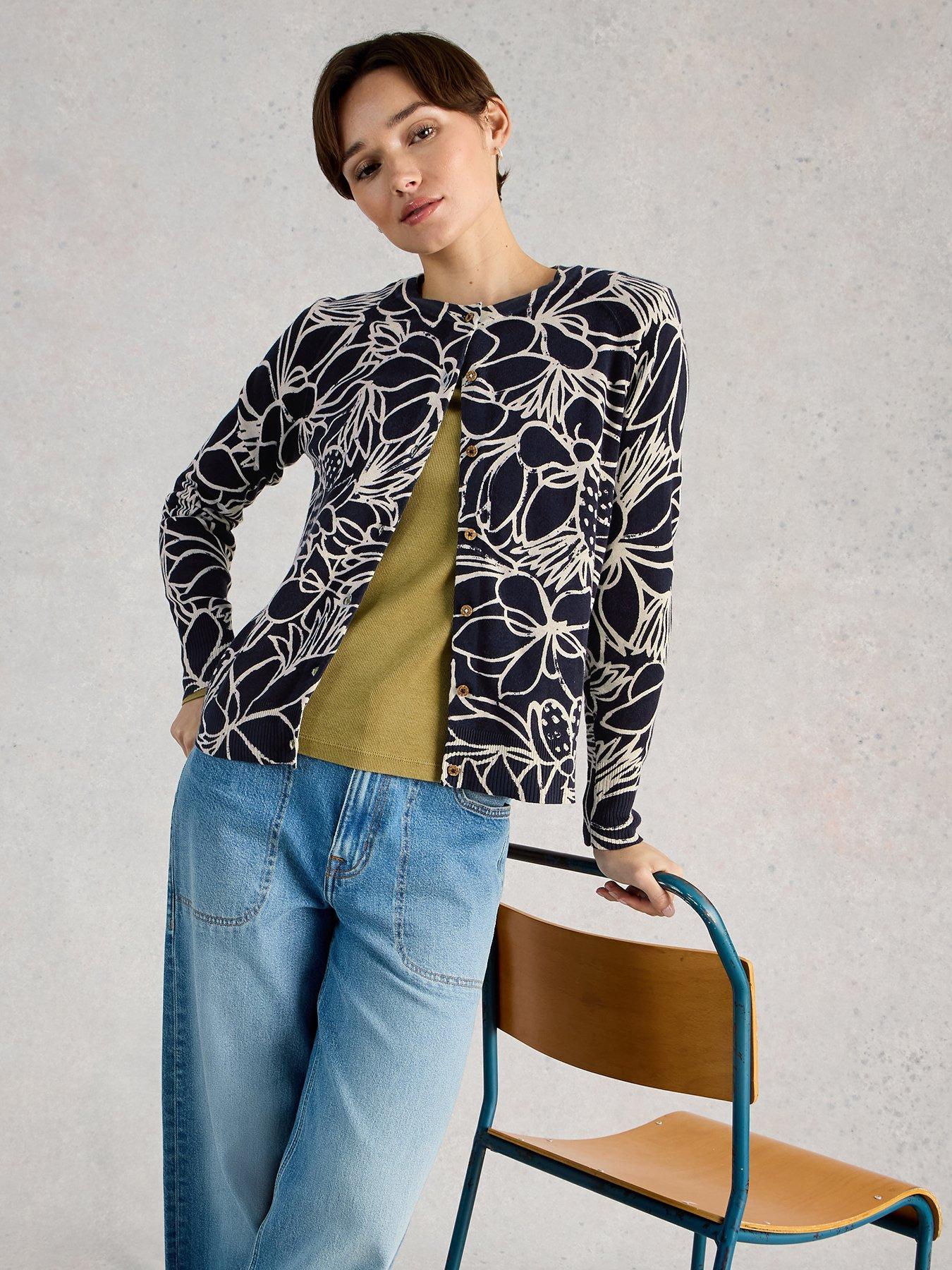 Image 1 of 6 of White Stuff Lulu Print Cardigan - Navy