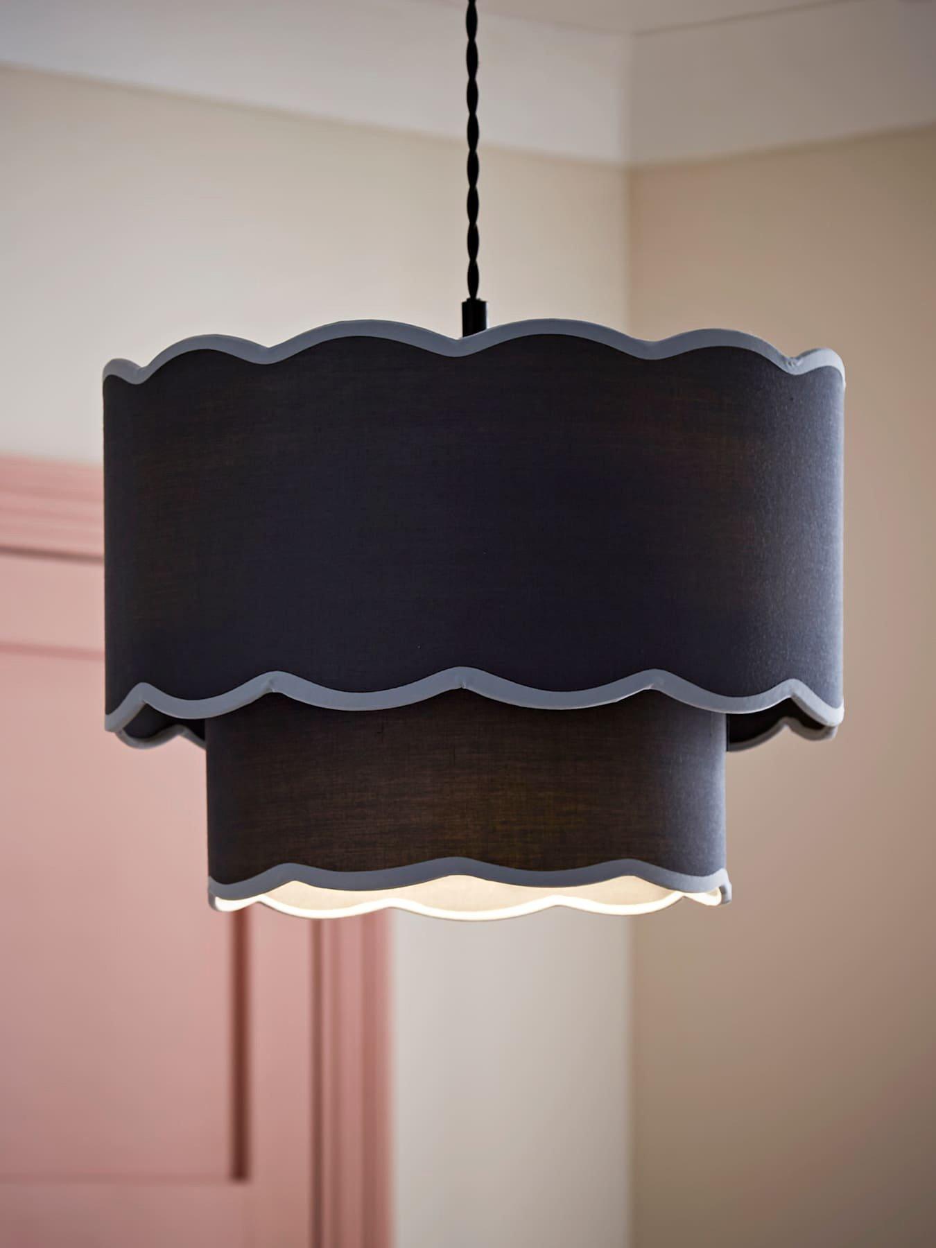 ValueLights Sloane Two Tier Navy Colour Clash Scalloped Ceiling Light Shade