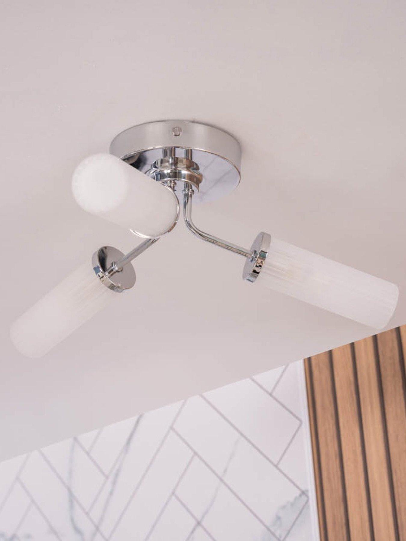 ValueLights Canya Polished Chrome IP44 Rated Bathroom 3 Way Reeded Glass Flush Ceiling Light