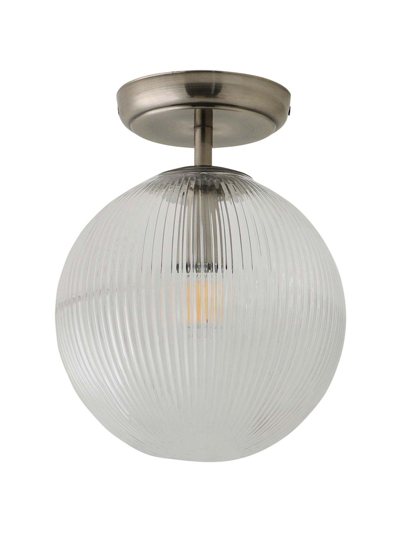 Image 2 of 6 of ValueLights Kempton Brushed Chrome Flush Ceiling Light with Ribbed Globe Shade