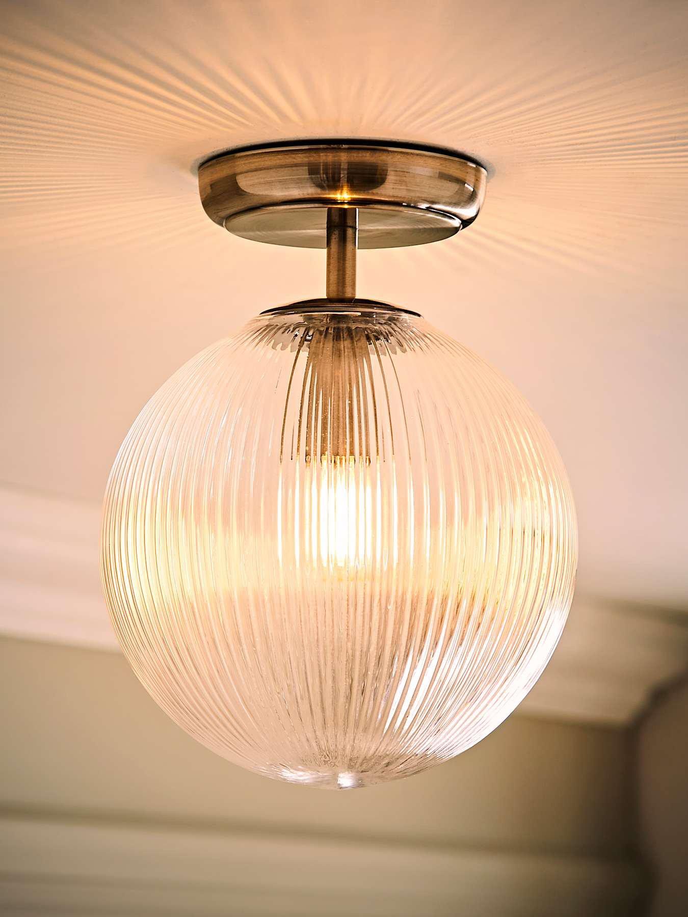 Image 3 of 6 of ValueLights Kempton Brushed Chrome Flush Ceiling Light with Ribbed Globe Shade