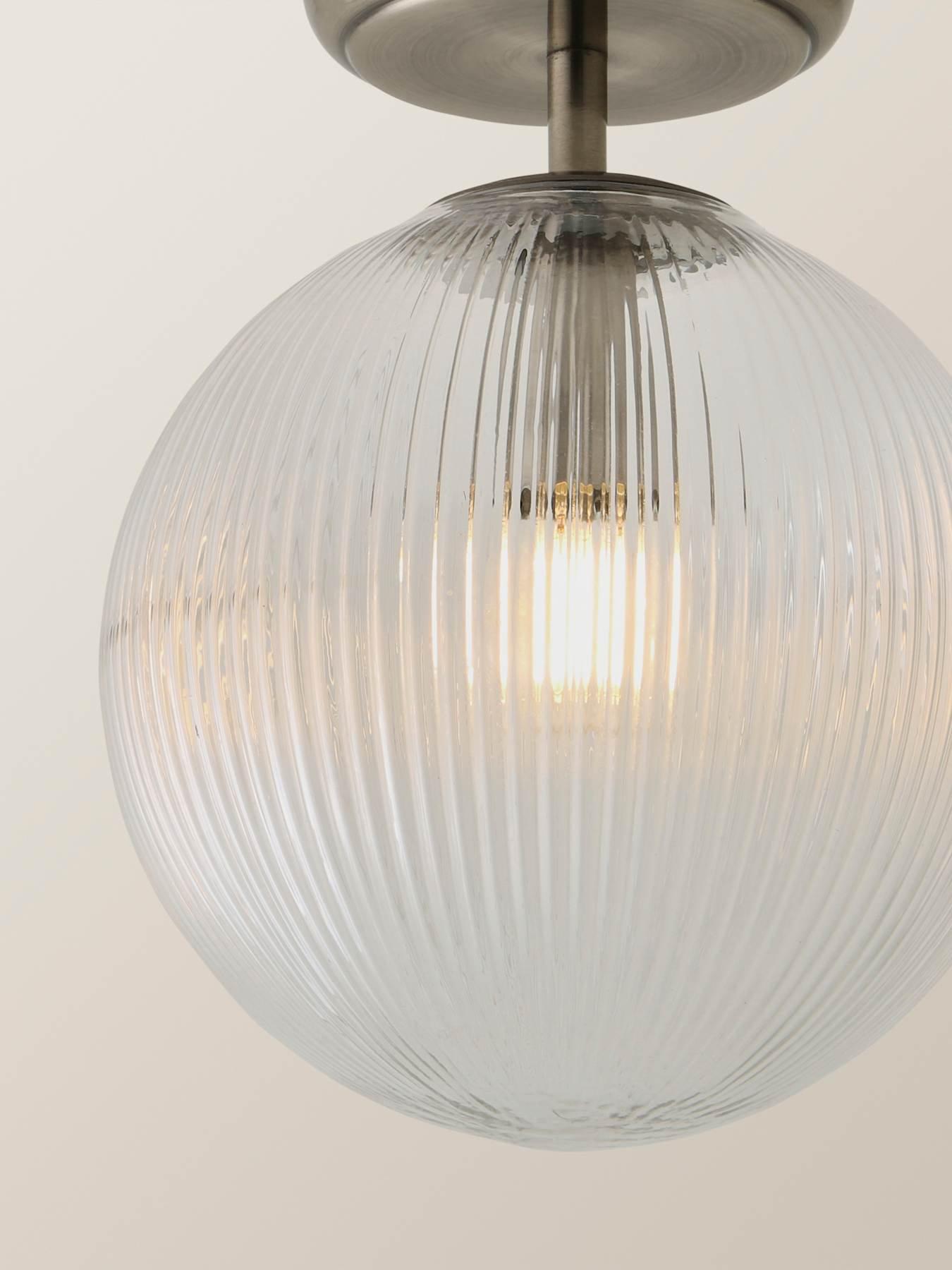 Image 4 of 6 of ValueLights Kempton Brushed Chrome Flush Ceiling Light with Ribbed Globe Shade