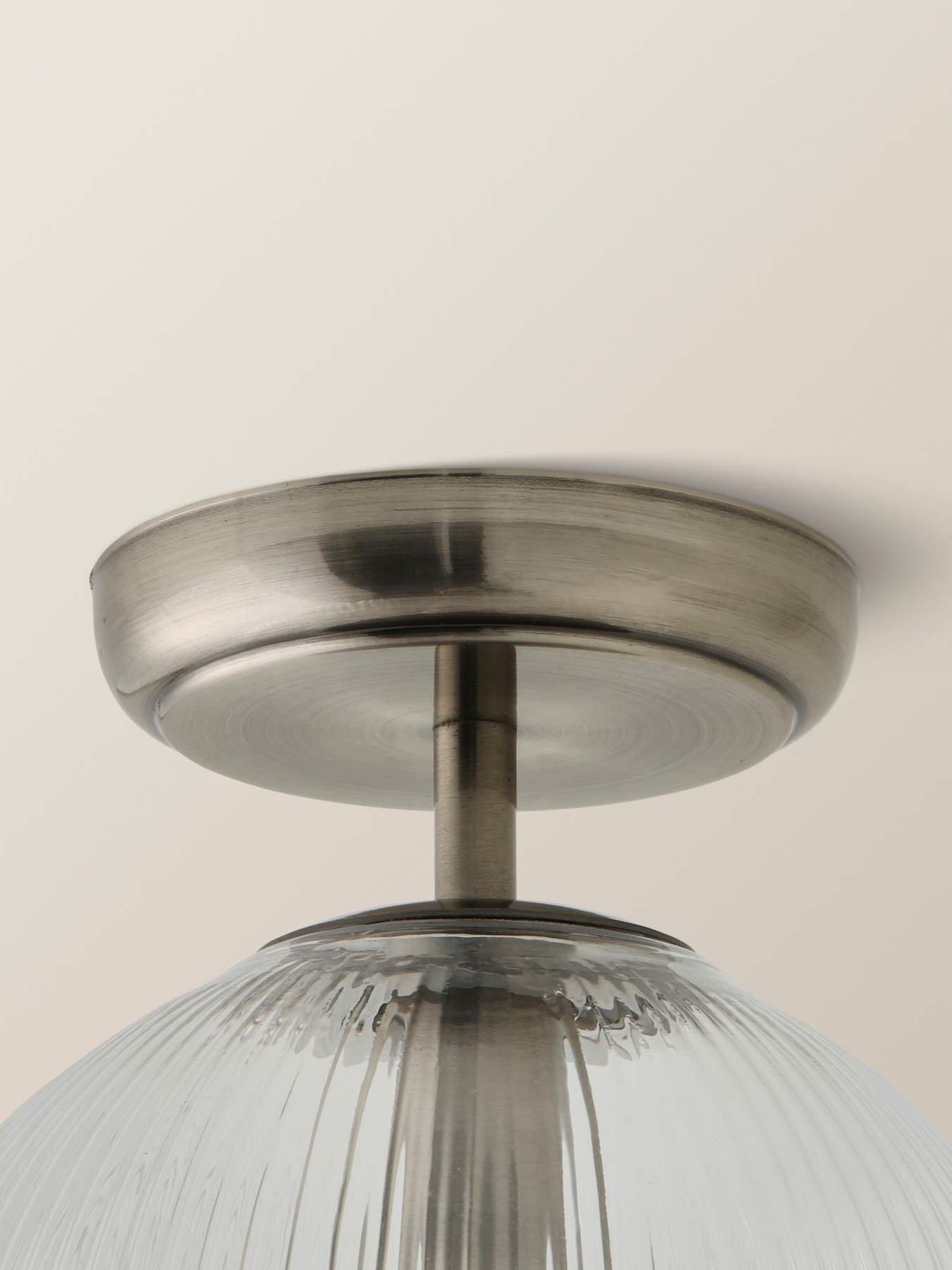 Image 5 of 6 of ValueLights Kempton Brushed Chrome Flush Ceiling Light with Ribbed Globe Shade