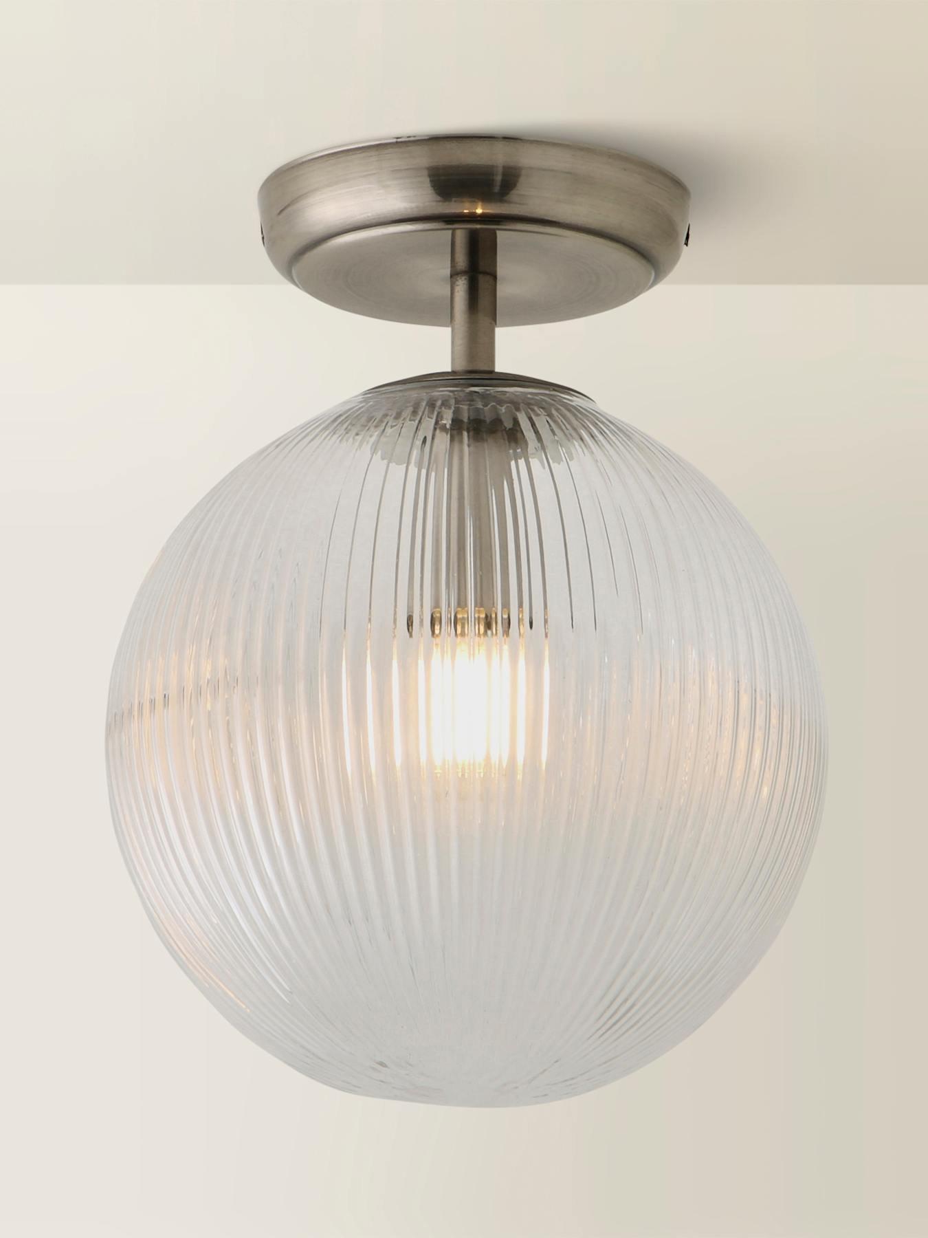 Image 6 of 6 of ValueLights Kempton Brushed Chrome Flush Ceiling Light with Ribbed Globe Shade