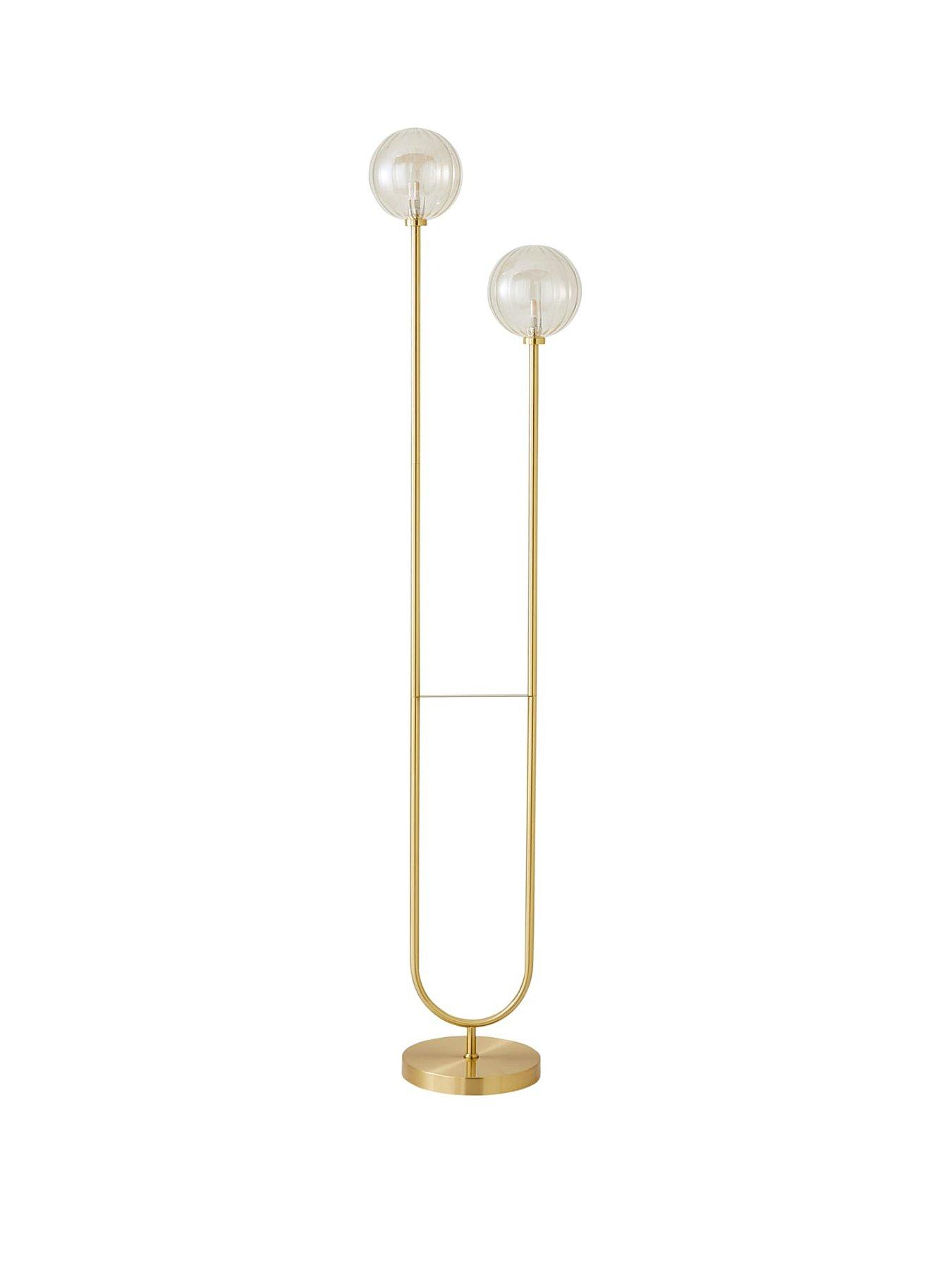 valuelights-chessy-gold-metal-bar-2-way-dual-floor-lamp-with-amber-ribbed-glass-globe-shadesstillFront