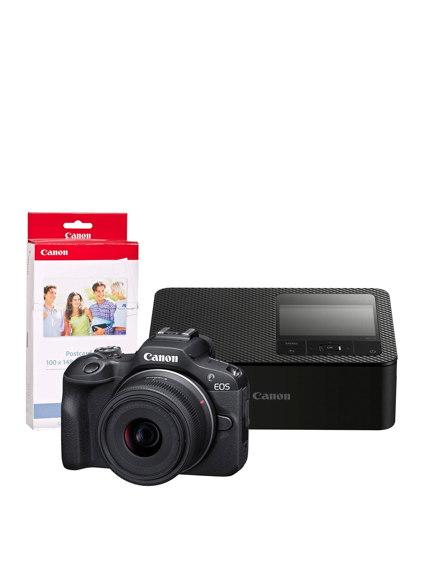 Canon Canon EOS R100 Camera RF-S 18-45mm Lens with CP1500 Printer KP-36IP 36 Shot Black