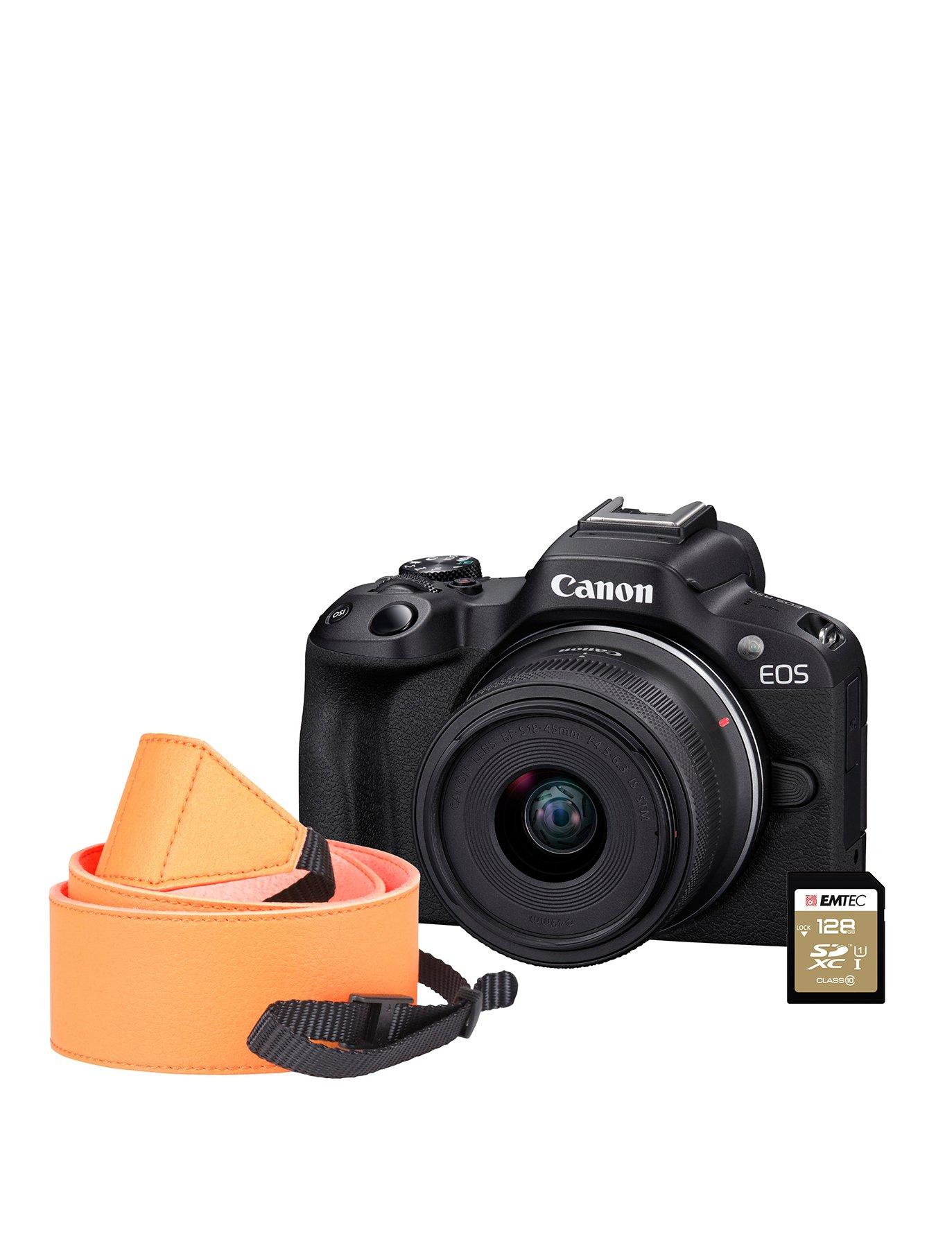Image 1 of 6 of Canon EOS R50 Camera Kit inc RF-S 18-45mm Lens, 128GB SD Card &amp; Neck Strap - Black