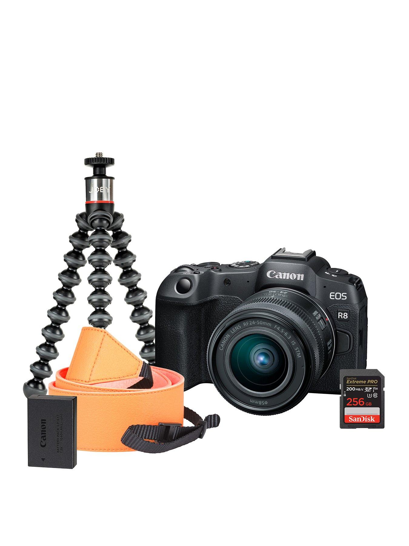 canon-eos-r8-camera-kit-with-rf-s-24-50mm-lens-sandisk-256gb-sd-neck-strap-joby-gorillapod-500-amp-additional-lp-e17-battery