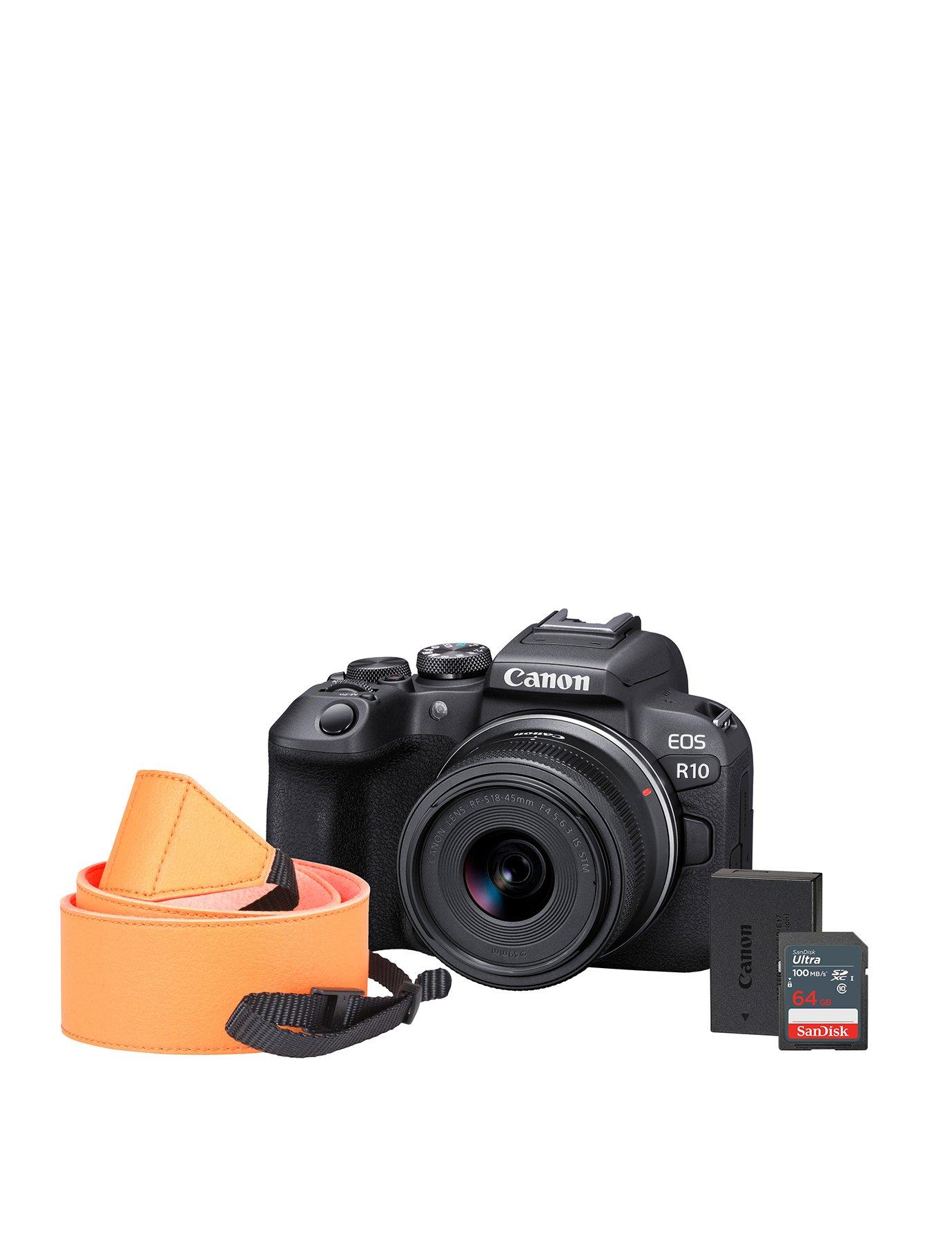 Canon EOS R10 Camera Kit with RF-S 18-45mm Lens, Sandisk 128GB SD, Neck Strap  &  Additional LP-E17 Battery
