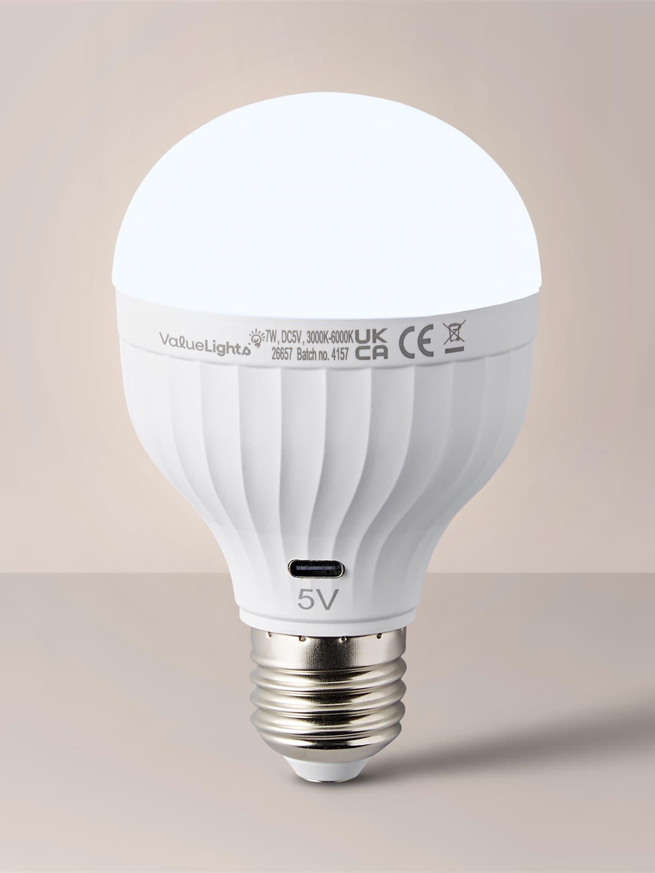 Image 1 of 7 of ValueLights Pack of 2 E27 USB Rechargeable Light Bulbs with Remote Control
