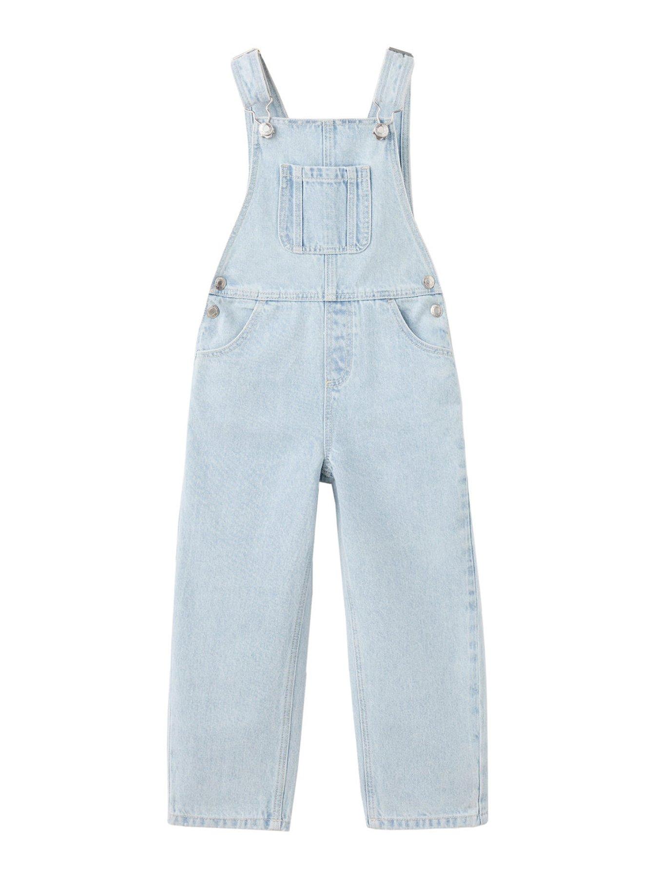 Image 1 of 4 of Mango Younger Girls Denim Dungarees - Blue