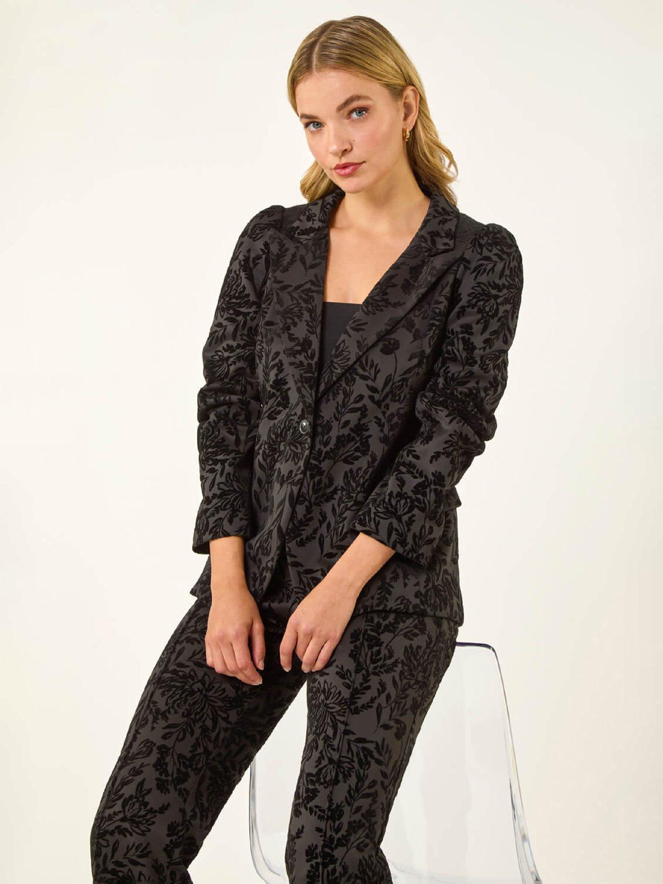 Image 1 of 5 of Roman Dusk Flocked Premium Stretch Blazer - Black