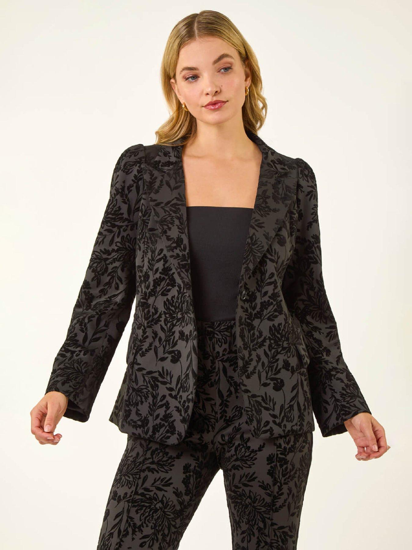 Image 4 of 5 of Roman Dusk Flocked Premium Stretch Blazer - Black