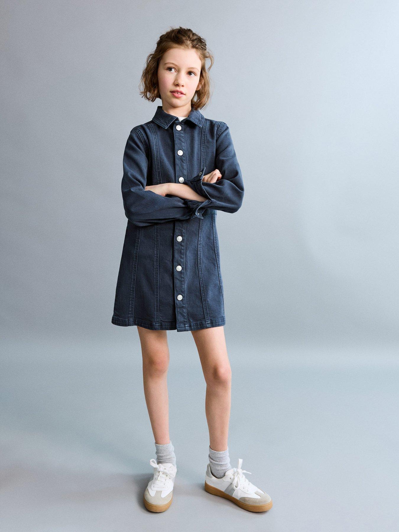 mango-girls-long-sleeve-button-through-denim-dress-navyoutfit
