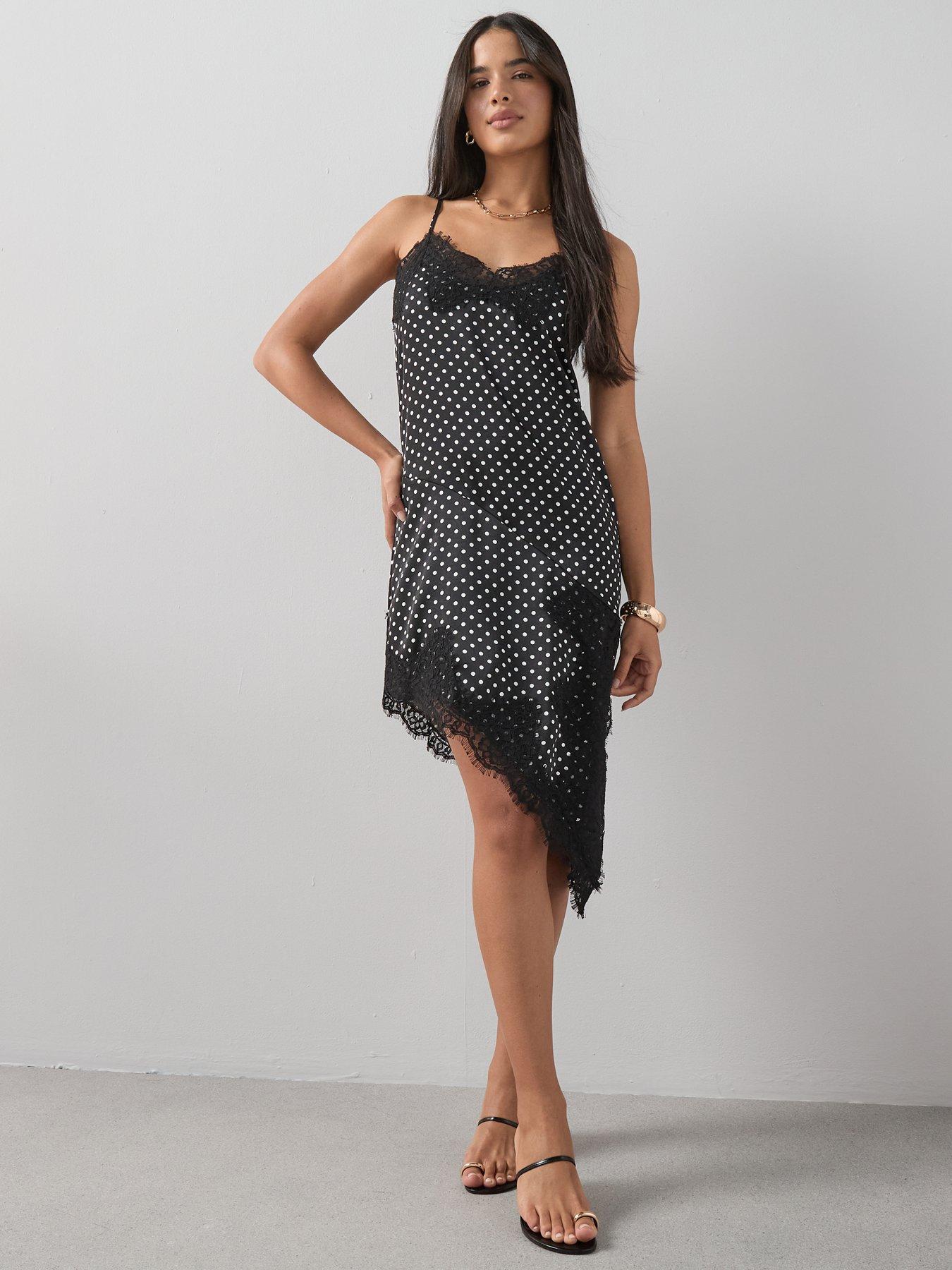 The Very Collection Lace Trim Asymmetric Hem Slip Dress - Print