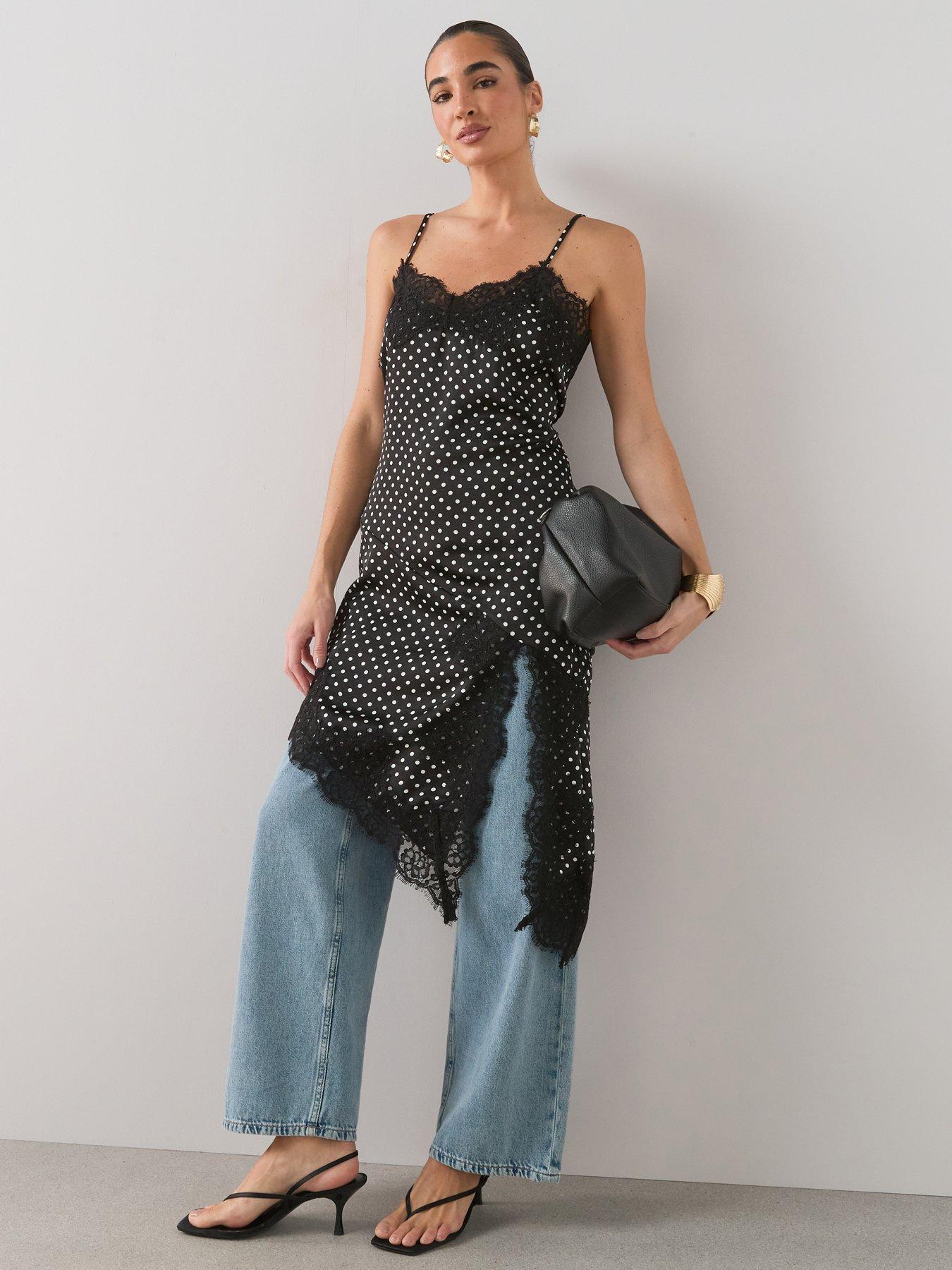 The Very Collection Lace Trim Asymmetric Hem Slip Dress - Print