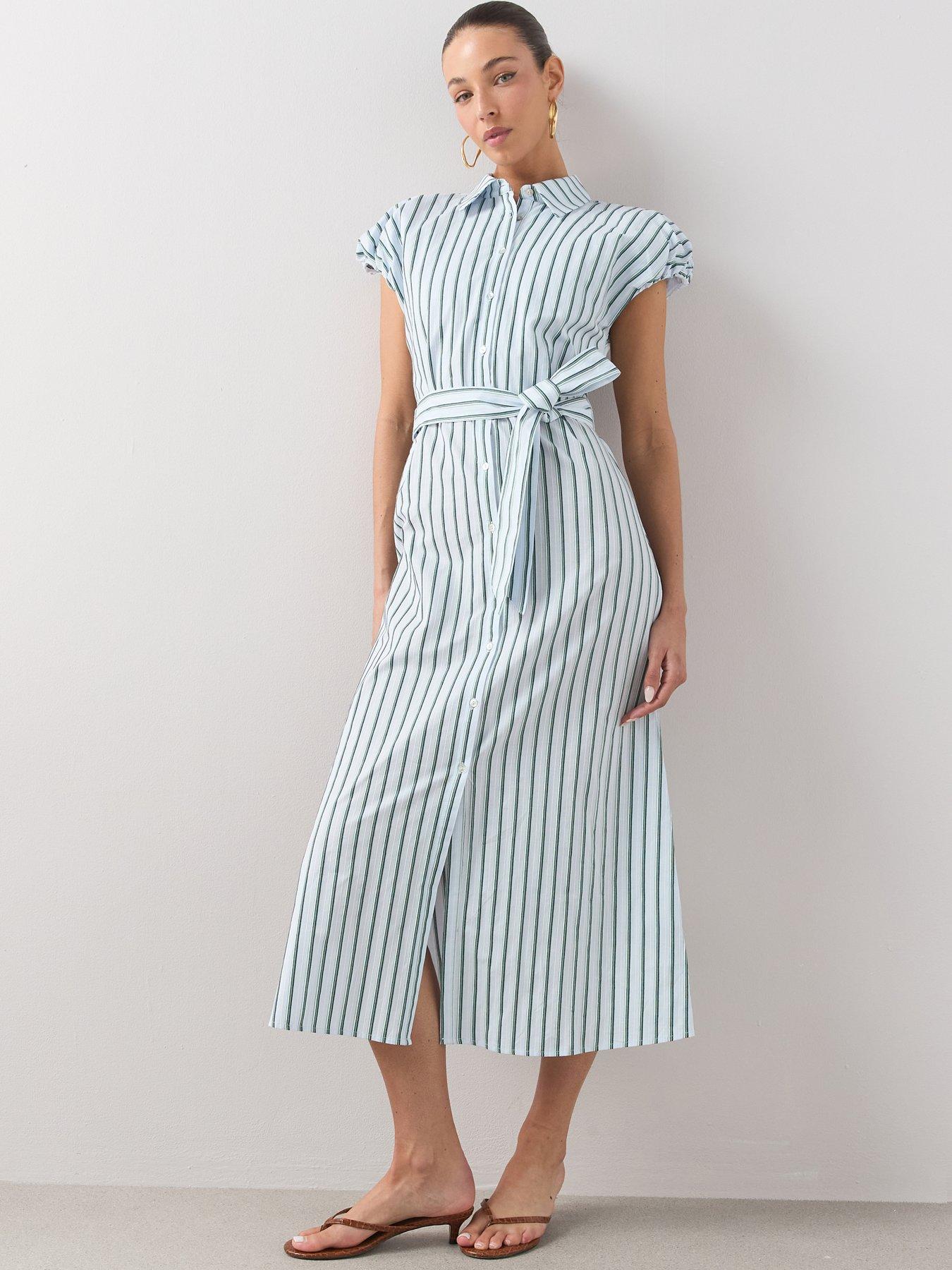Image 1 of 6 of The Very Collection Button Through Belted Shirt Midi Dress