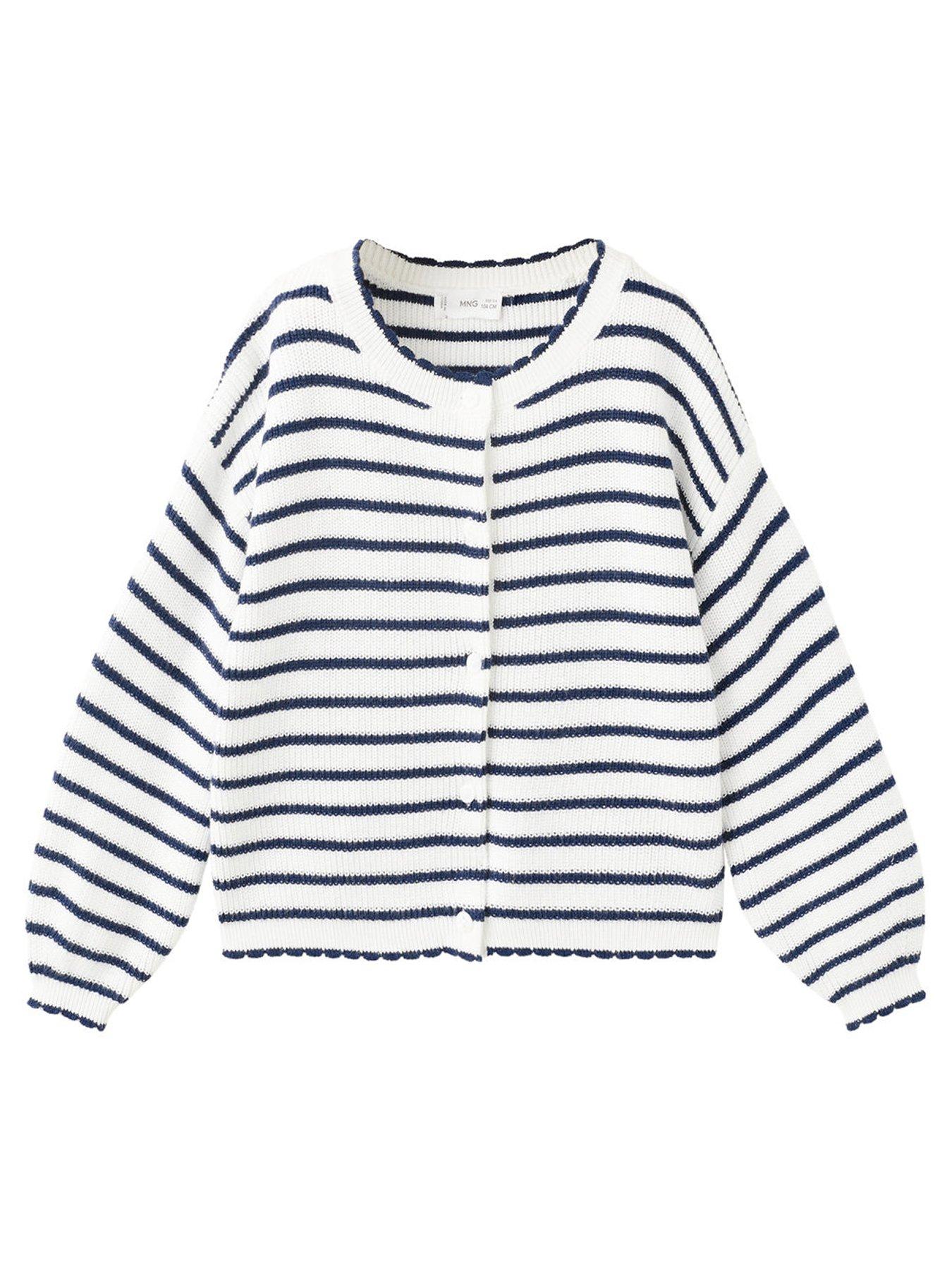 Image 1 of 4 of Mango Younger Girls Striped Cardigan - Navy Stripe