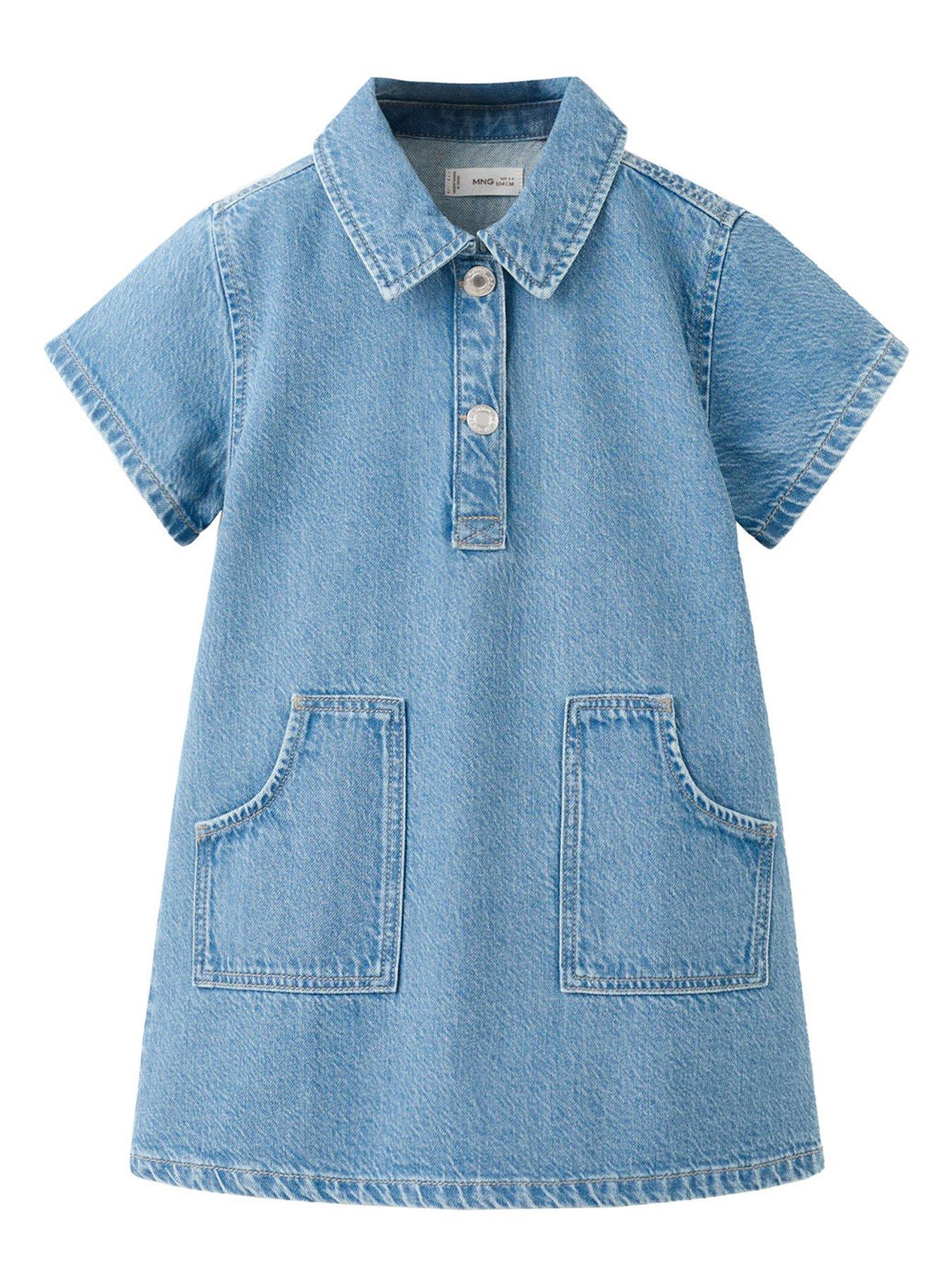 Image 1 of 4 of Mango Younger Girls Short Sleeve Denim Dress - Blue