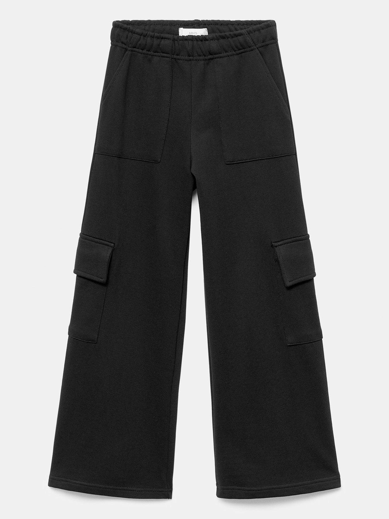 mango-girls-wide-leg-cargo-joggers-blackfront