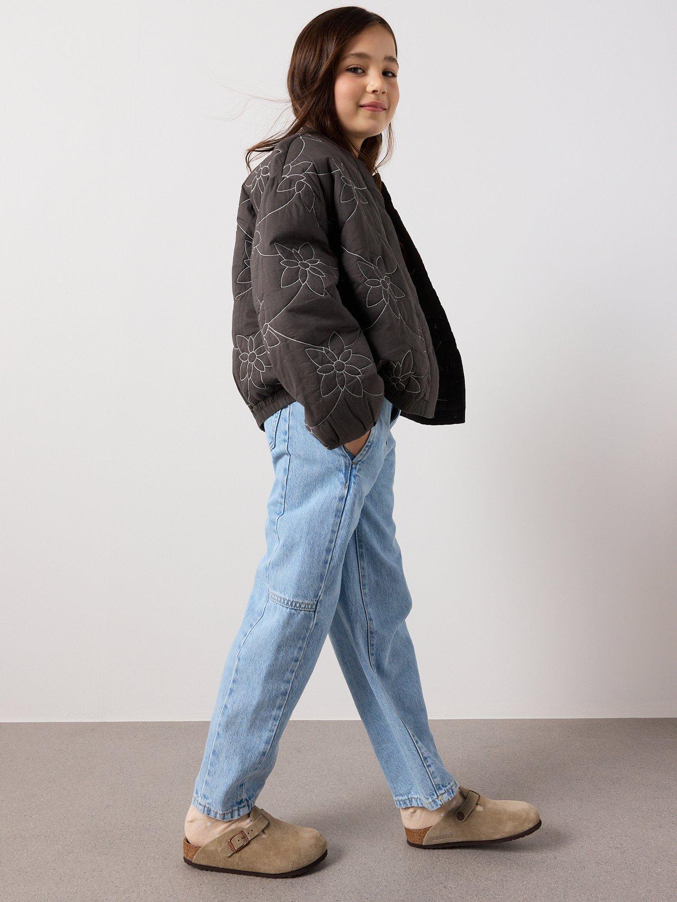 Image 3 of 7 of Mango Girls Flower Embroidered Jacket - Dark Grey