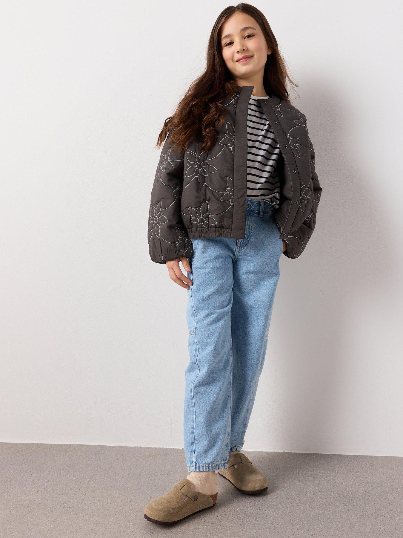 Image 6 of 7 of Mango Girls Flower Embroidered Jacket - Dark Grey