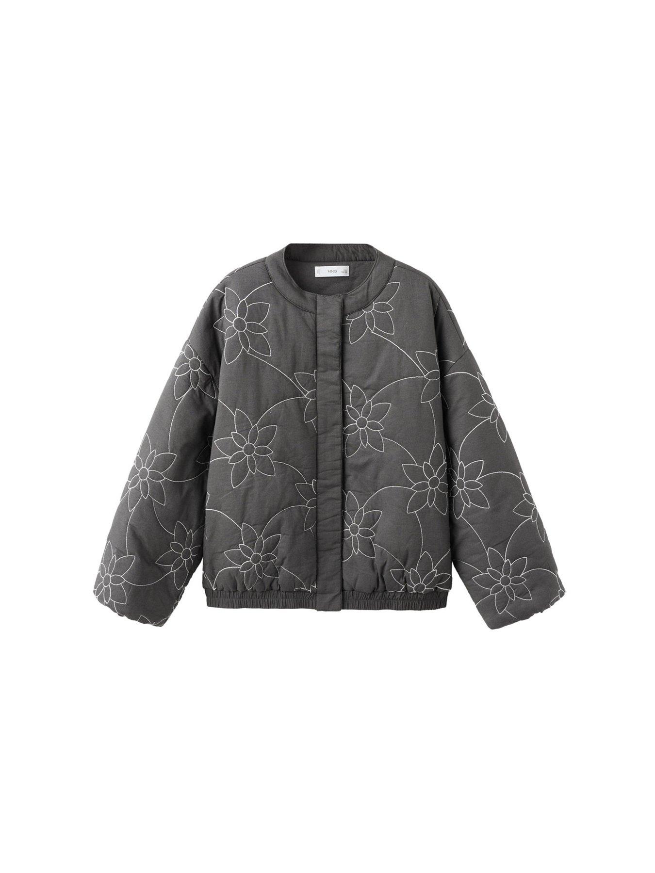 Image 7 of 7 of Mango Girls Flower Embroidered Jacket - Dark Grey