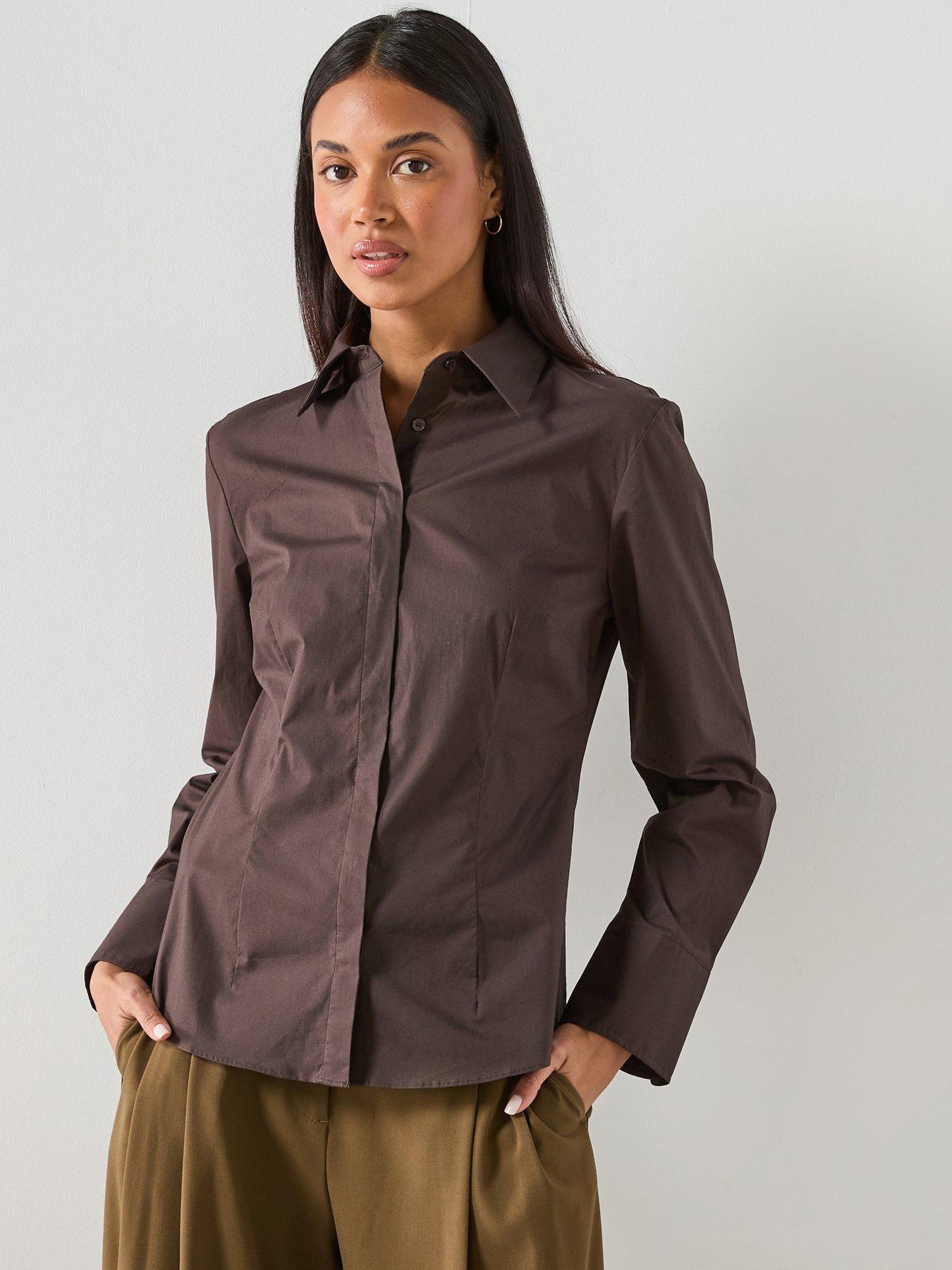 mango-slim-fit-poplin-shirt-brown
