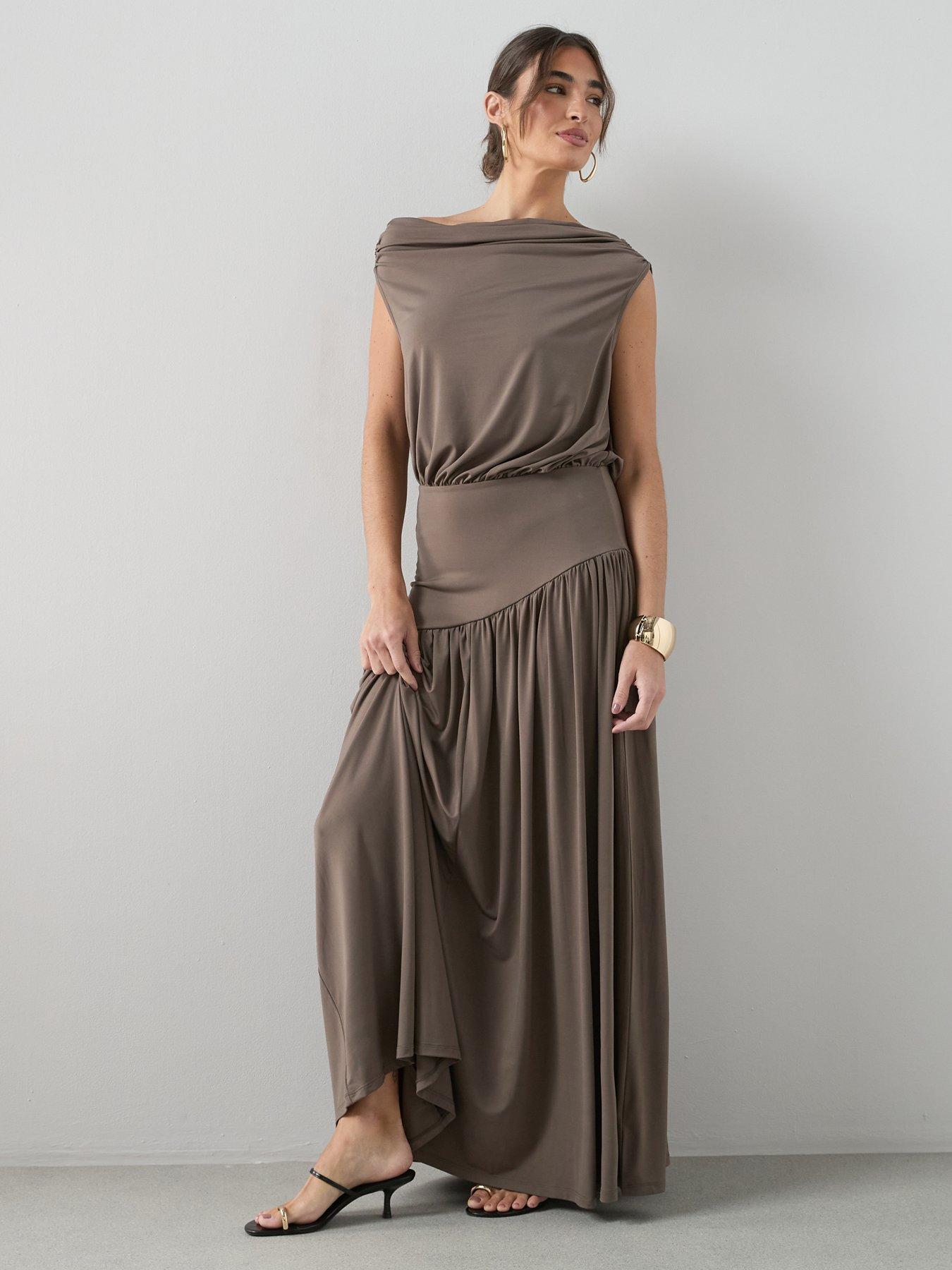 The Very Collection Drape Waisted Maxi Dress - Brown