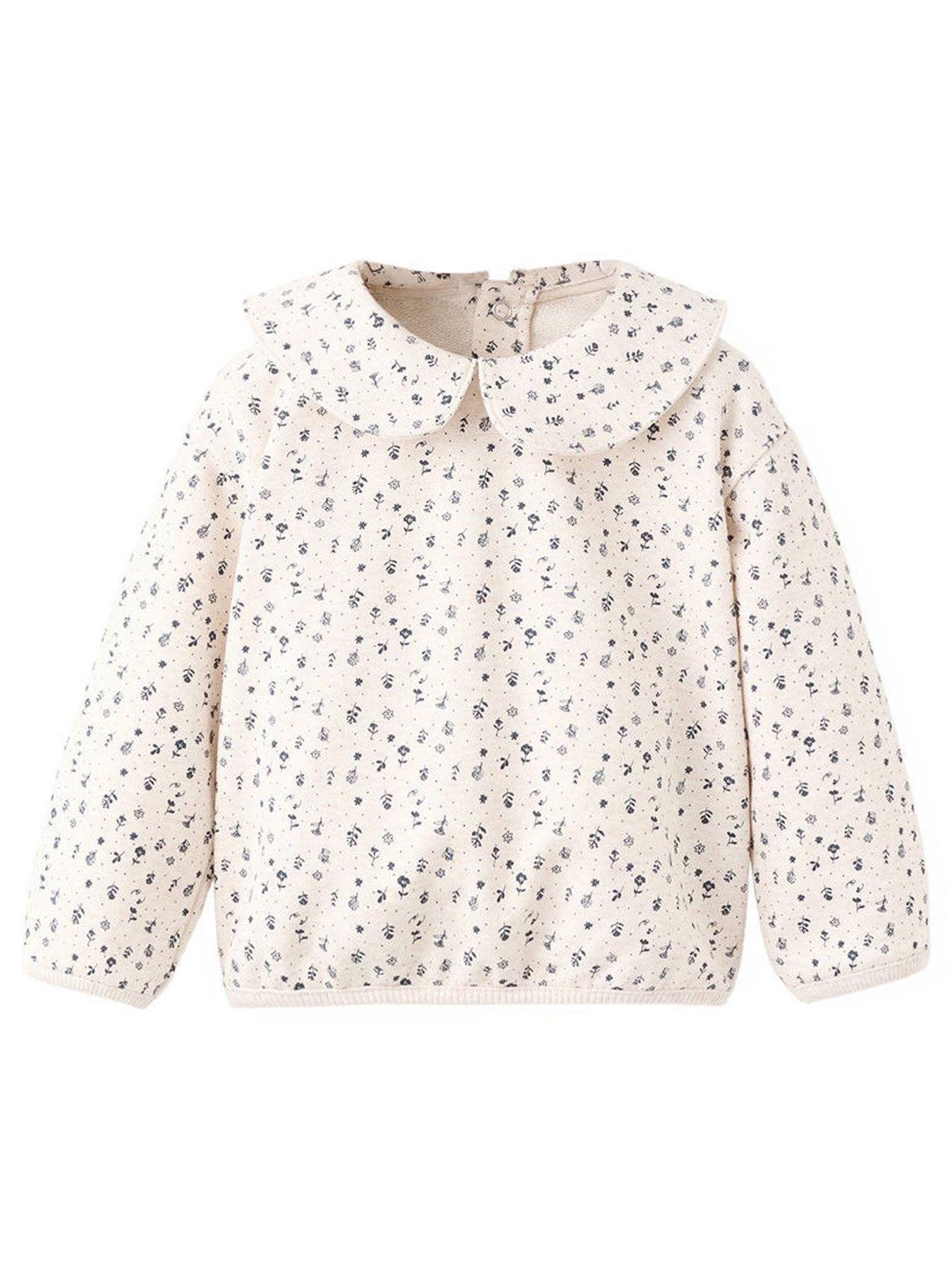 Image 1 of 4 of Mango Baby Girls Peter Pan Collar Co Ord Sweatshirt - Beige