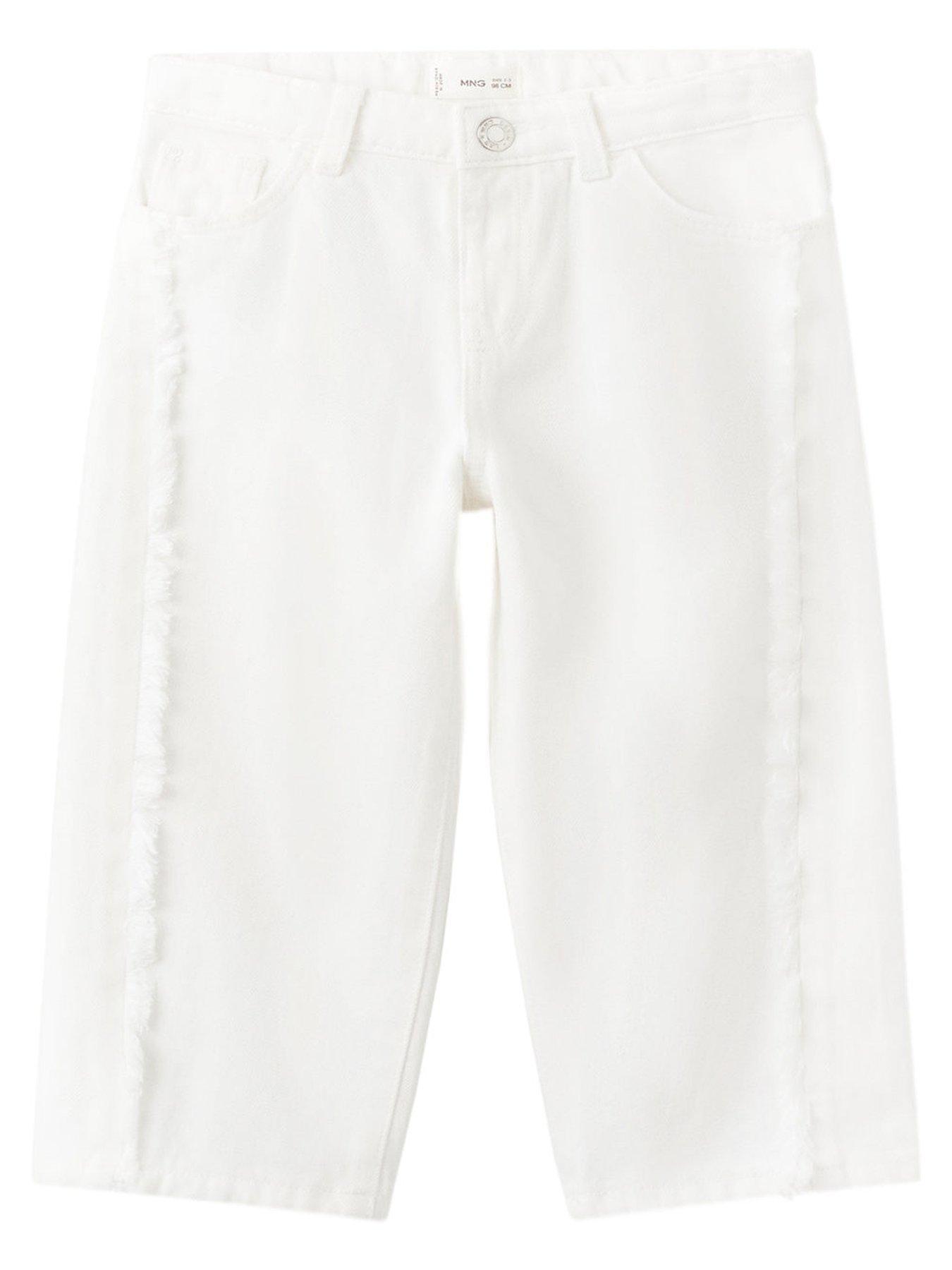 Mango Younger Girls Fringe Hem Wide Leg Jeans - White