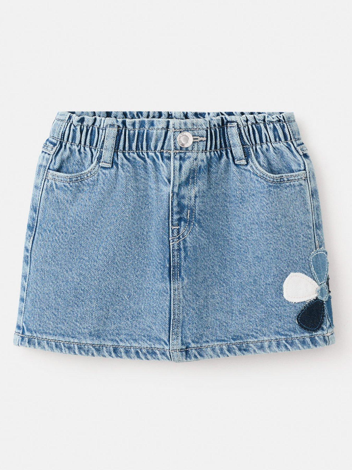 Mango Younger Girls Flower Patch Denim Skirt - Blue