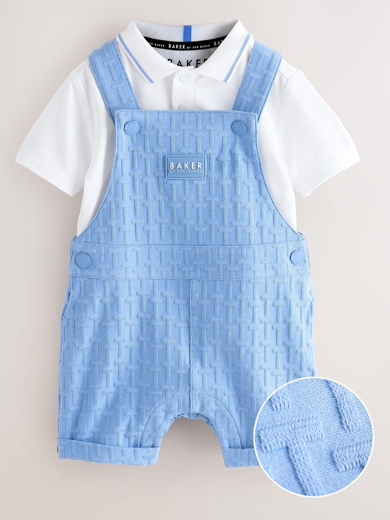 Image 1 of 6 of Ted Baker Baby Boys Logo Dungaree Set - Blue