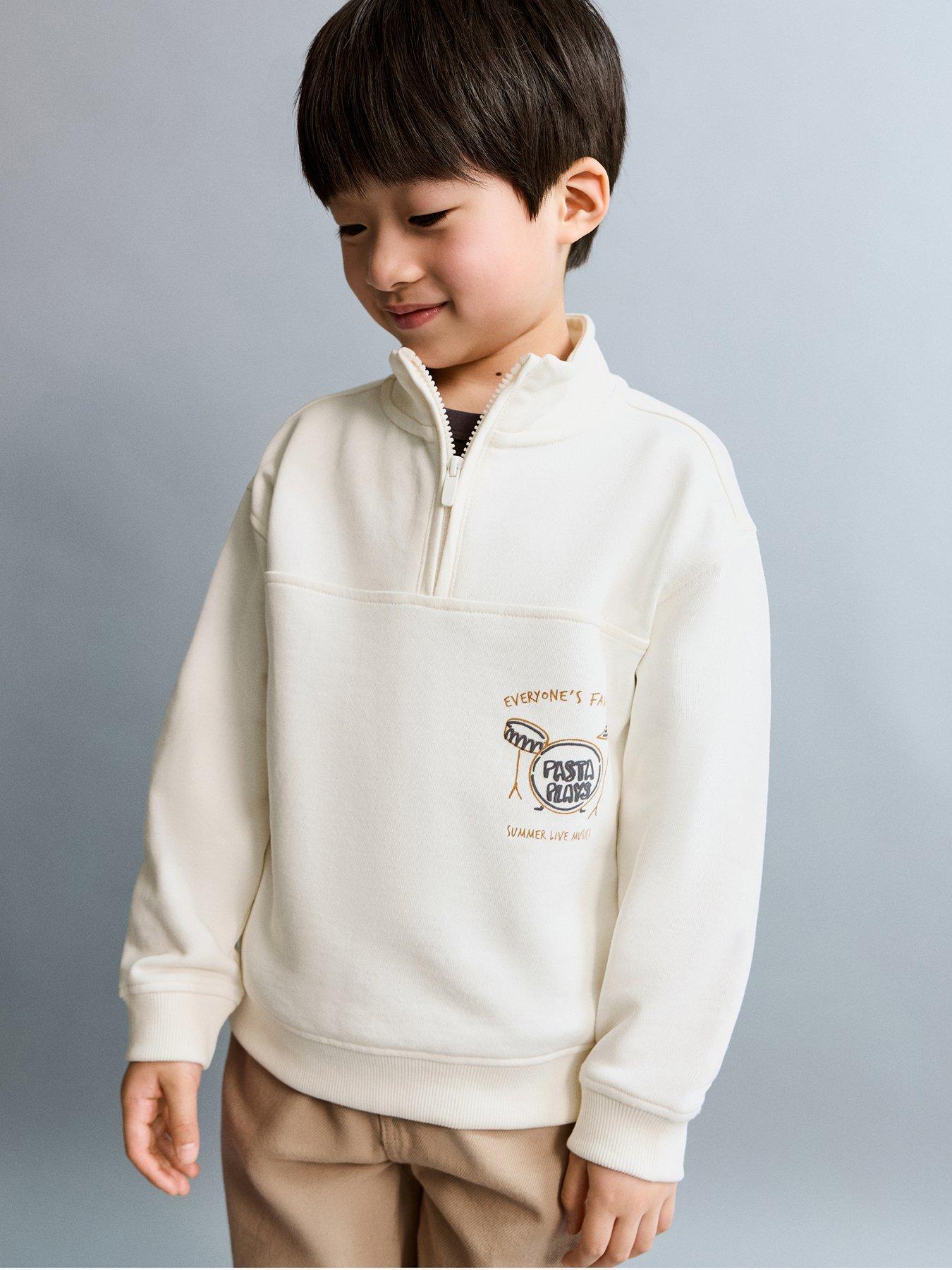 Mango Younger Boys Pasta Back Print Funnel Neck Sweatshirt - Light Cream
