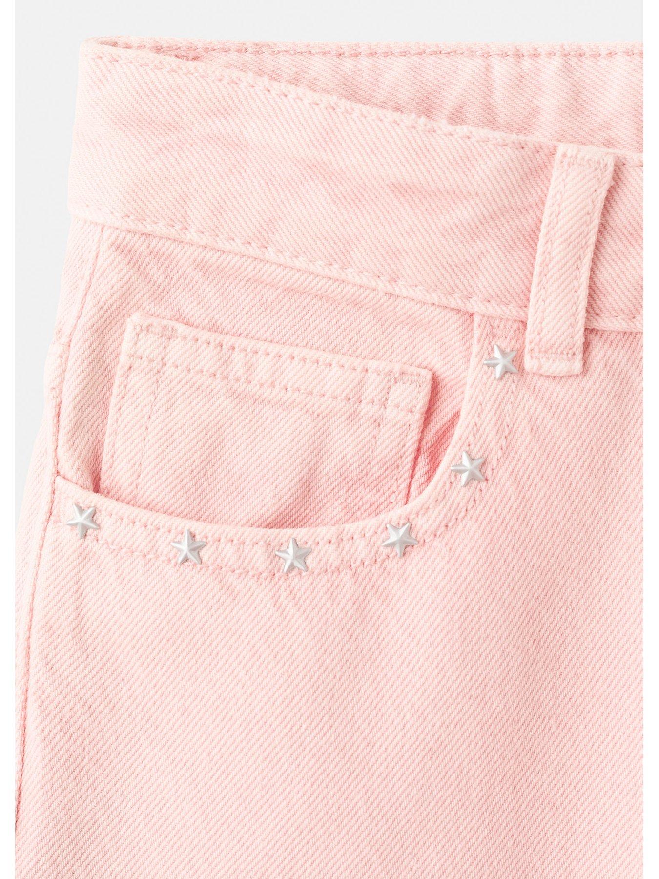 Image 3 of 4 of Mango Girls Star Studded Wide Leg Jeans - Pink