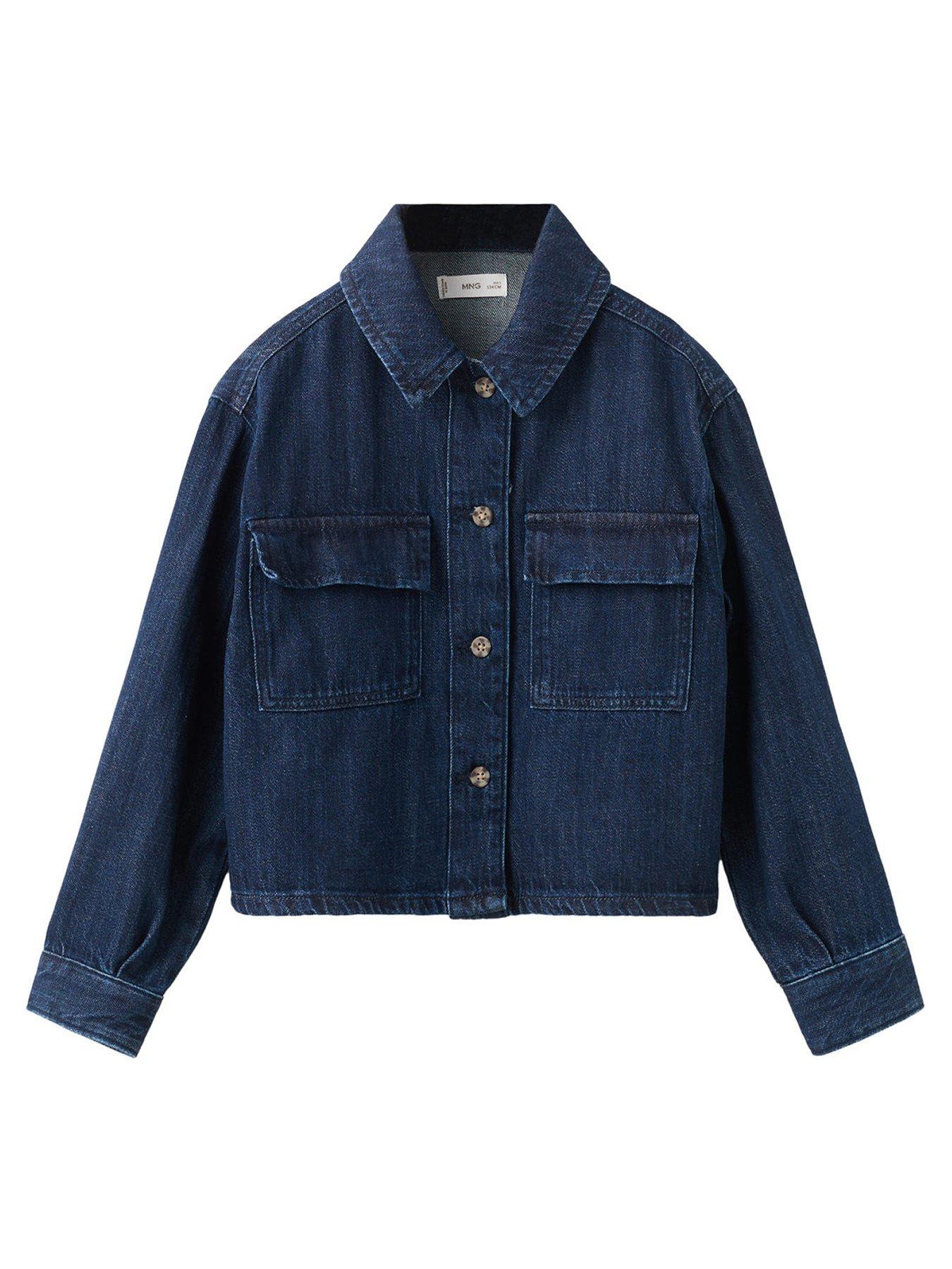 Mango Girls Double Pocket Denim Jacket - Dark Blue