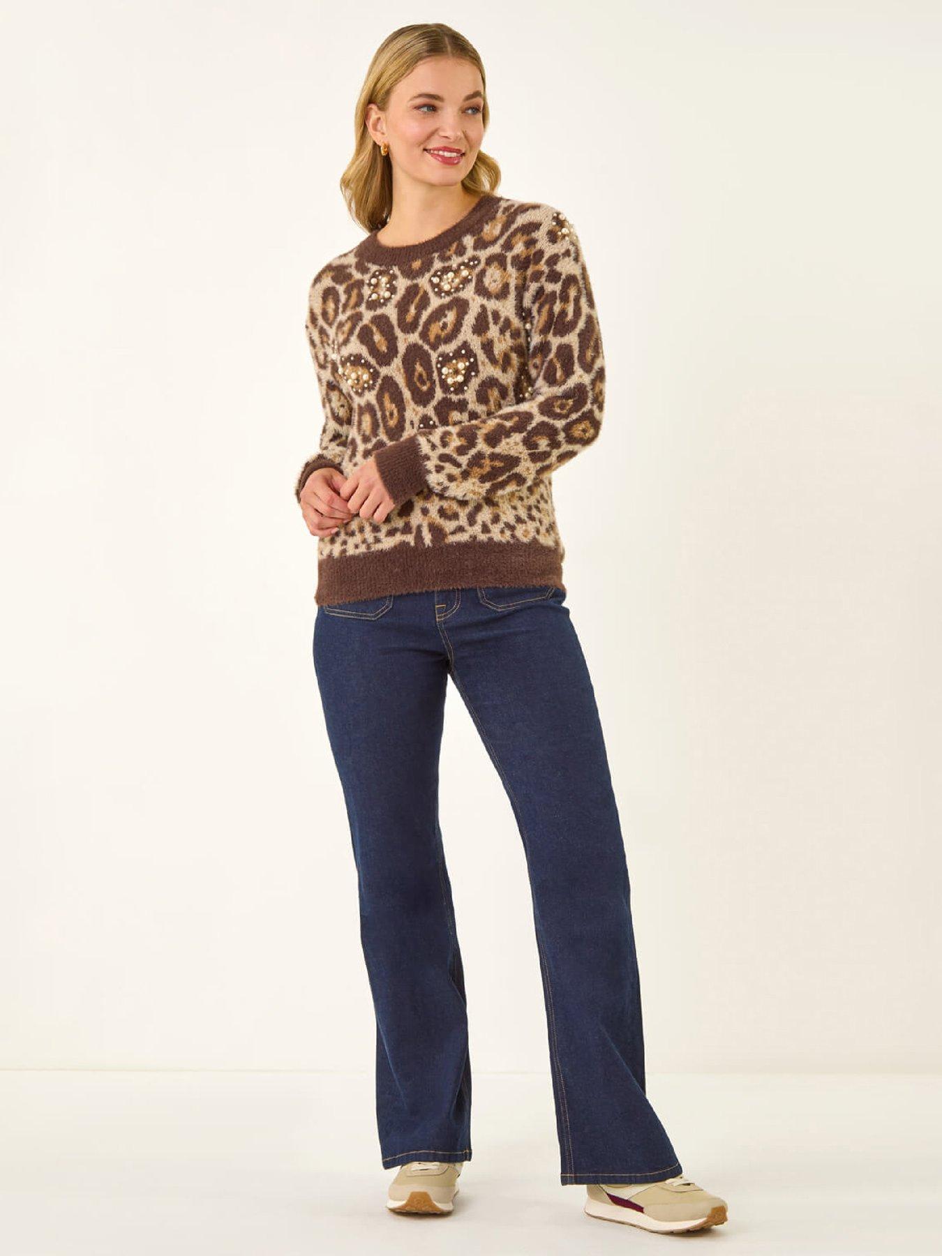 roman-dusk-embellished-animal-print-knit-jumper-chocolateback