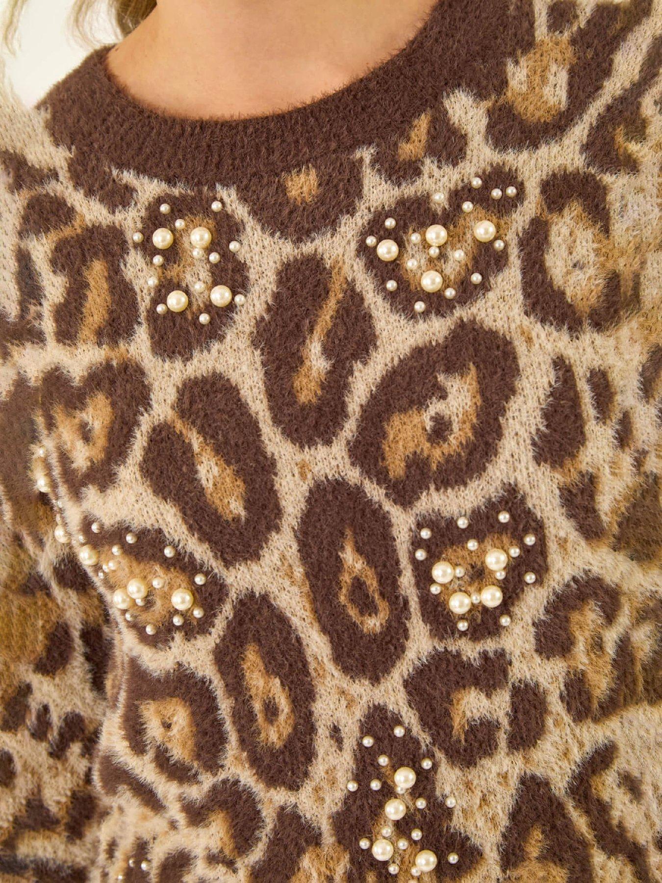 roman-dusk-embellished-animal-print-knit-jumper-chocolatedetail