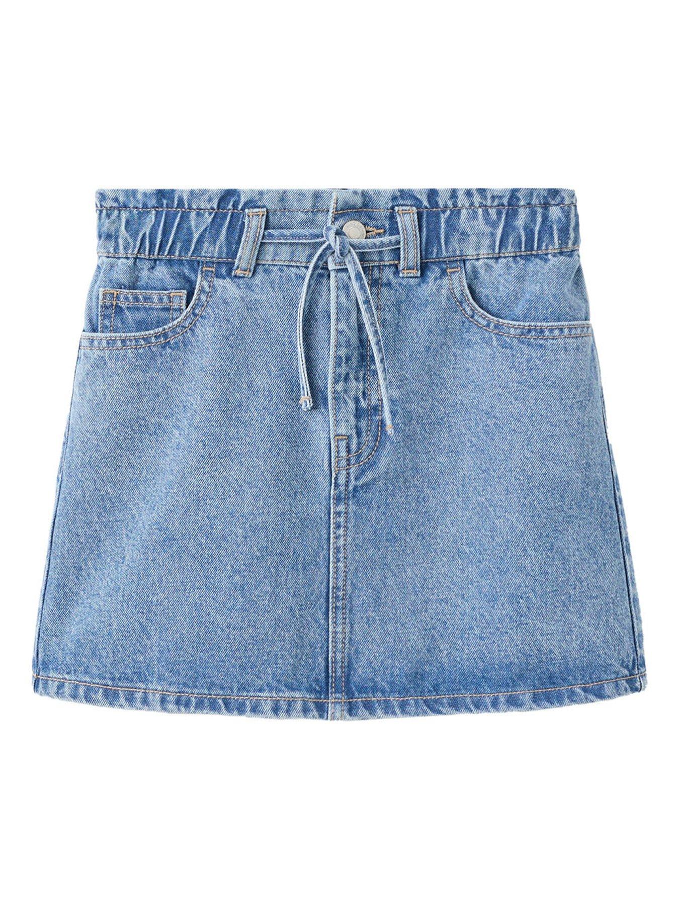 Image 1 of 4 of Mango Girls Elasticated Waistband Denim Skirt - Blue
