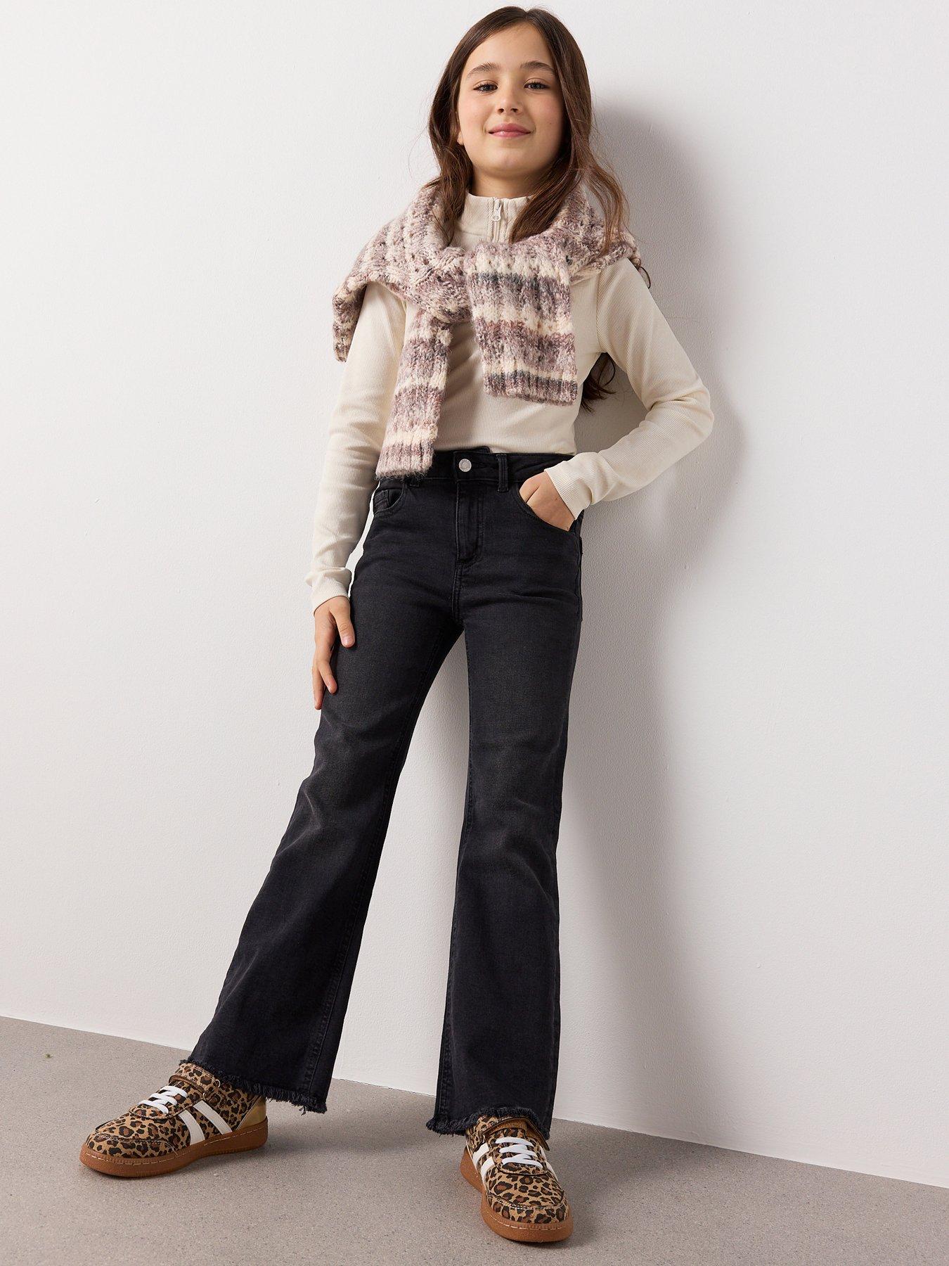 mango-girls-frayed-hem-flare-jeans-black